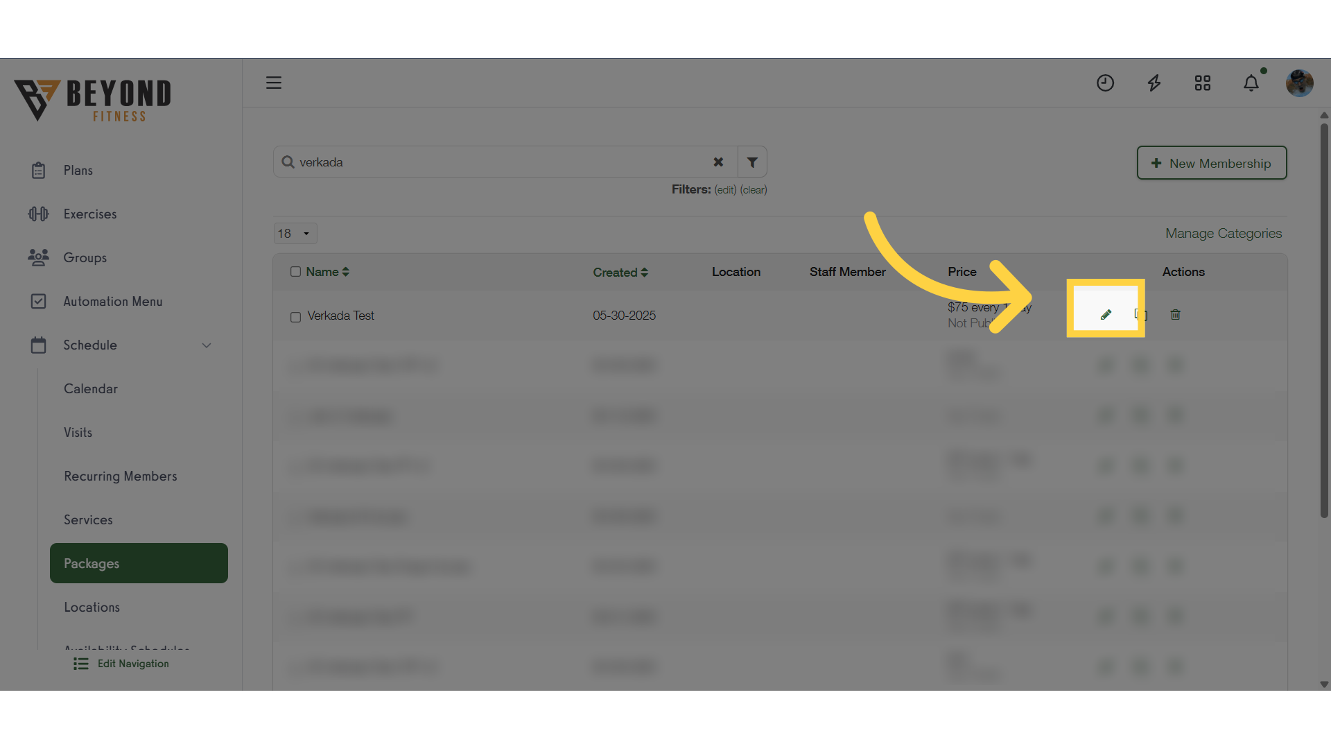 Click the edit icon of the package.