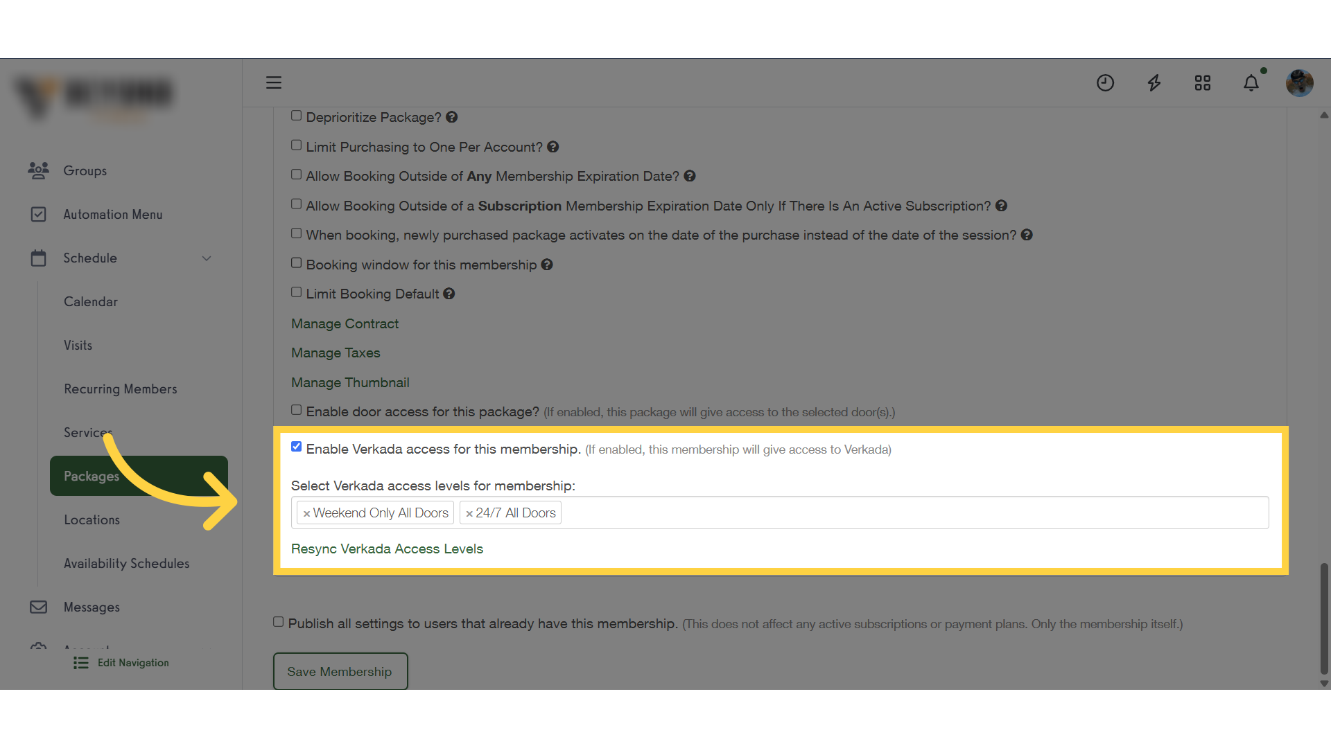 When getting started with Verkada, make sure that your packages have Verkada access enabled.