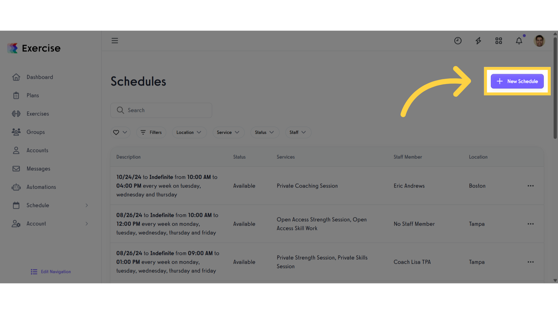 Click the “New Schedule” button or Edit an existing schedule