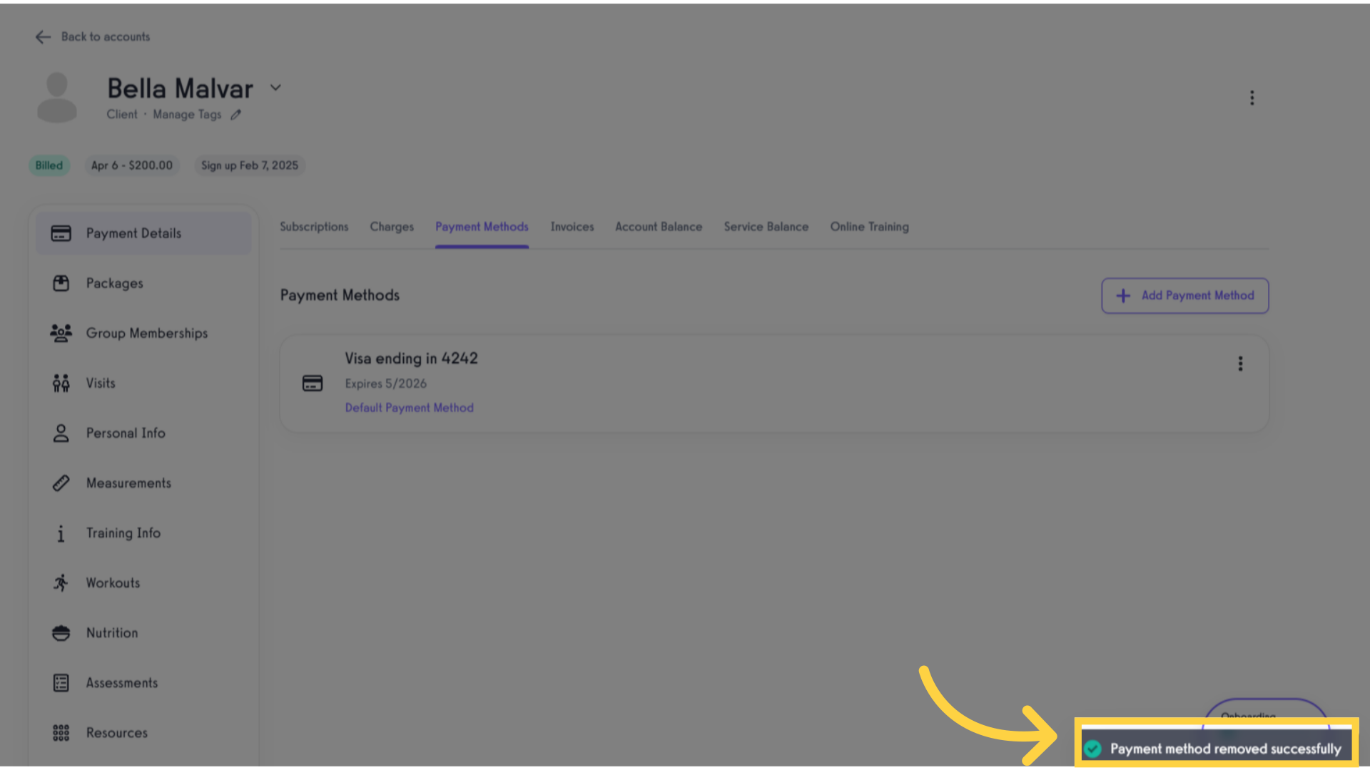 Check the successful removal message.