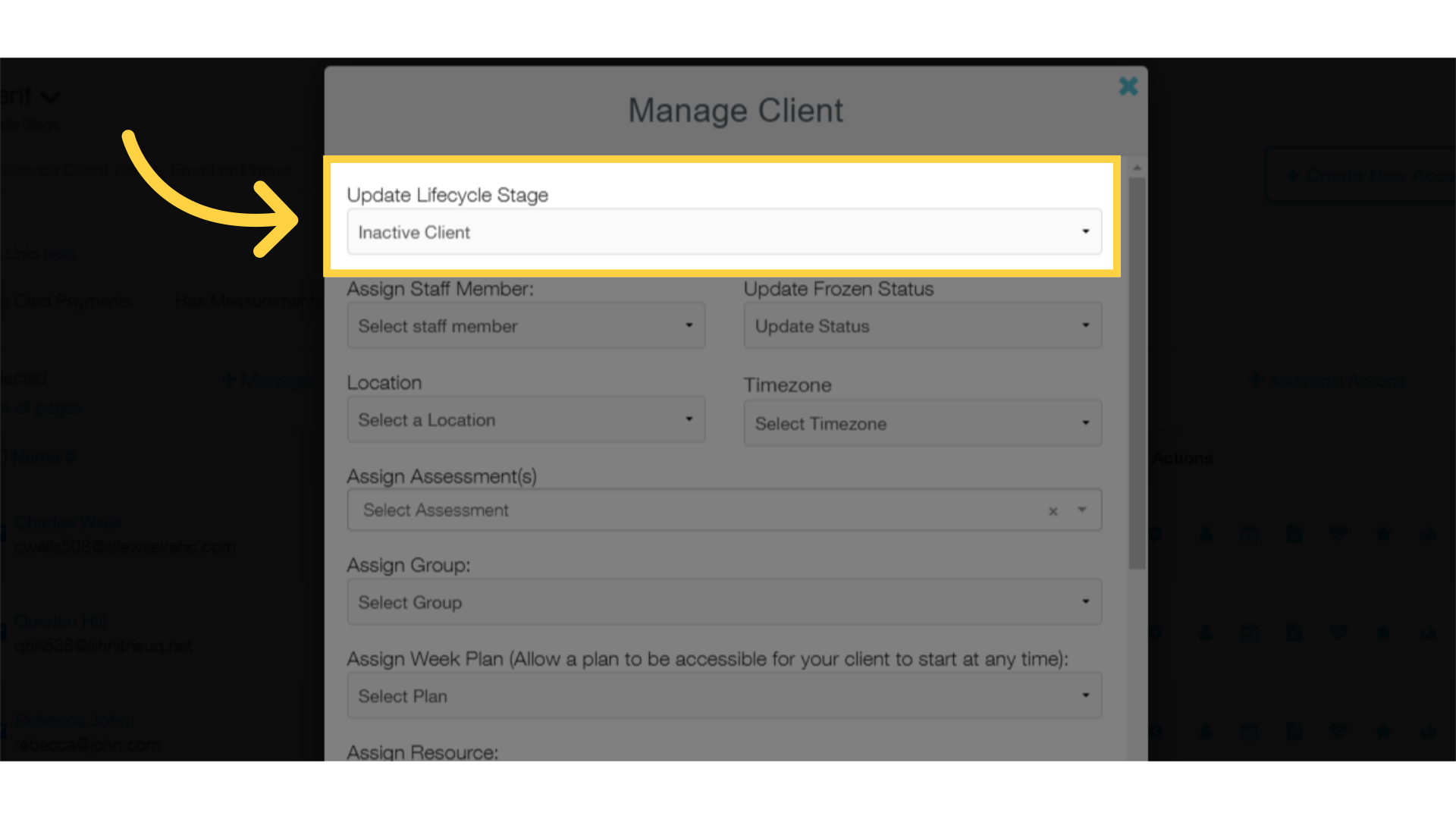 Select the Lifecycle Stage you want for your selected client(s).