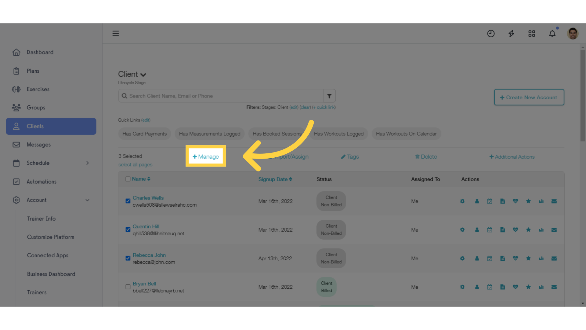 Click the 'Manage' link to see the options for changing from one stage to another.