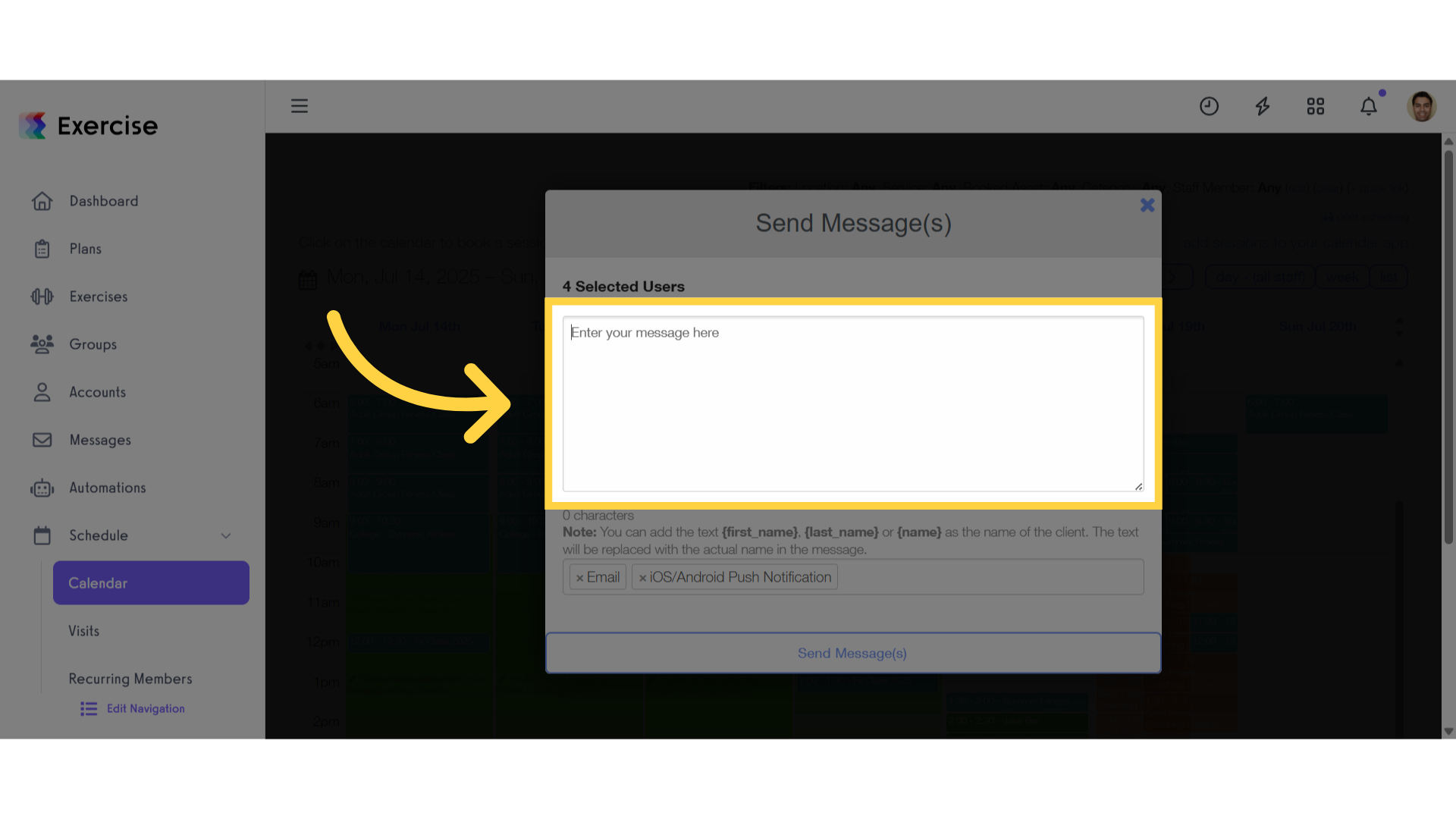 Click 'Enter your message here'