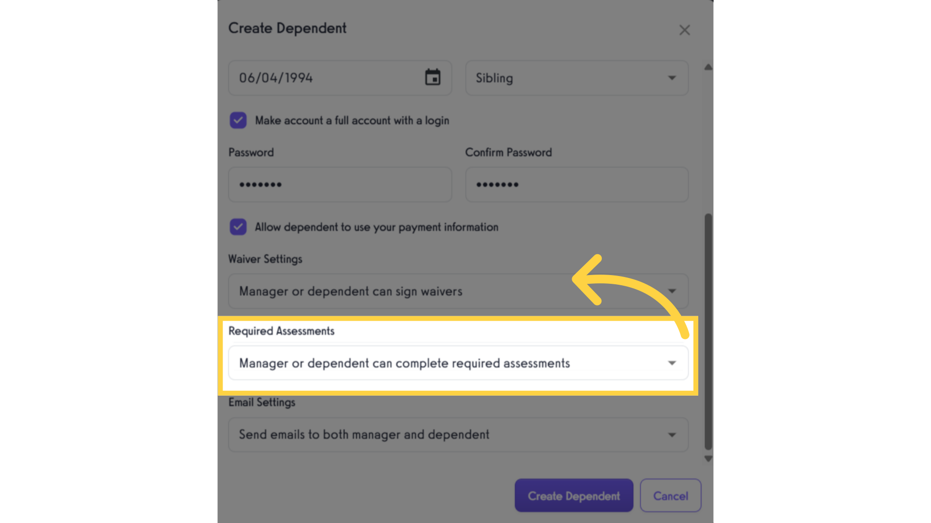 Select Required Assessments