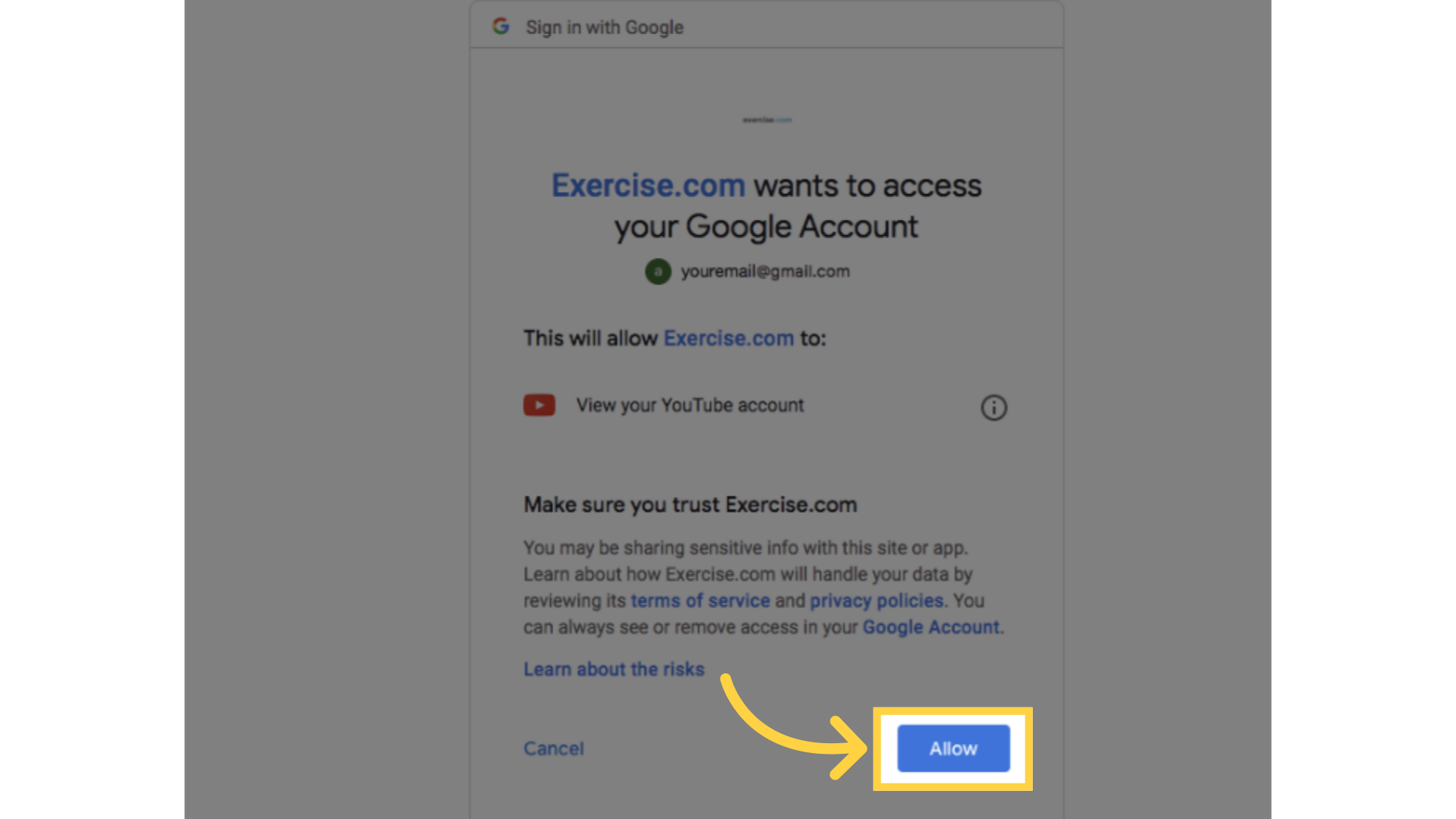Click “Allow” to connect to YouTube.