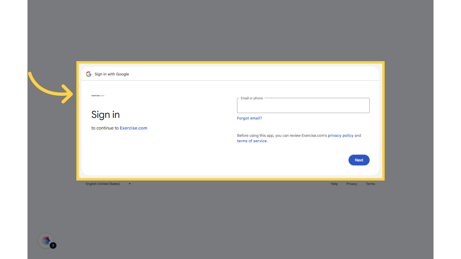 Enter login details