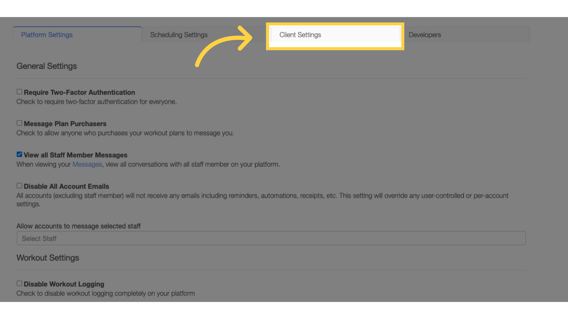 Click 'Client Settings' tab.