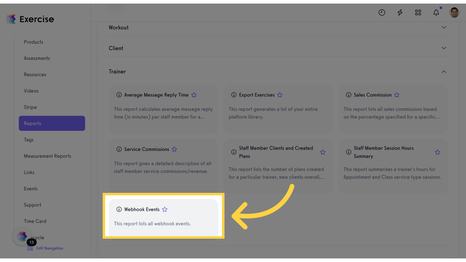 Click 'Webhook Events'