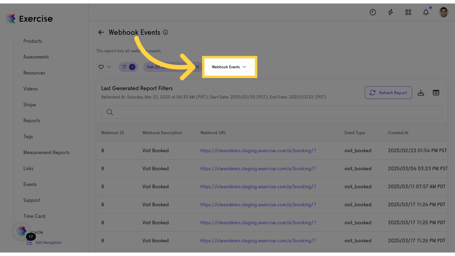 Click 'Webhook Events'