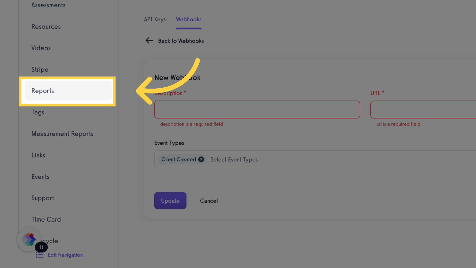 Click 'Reports'