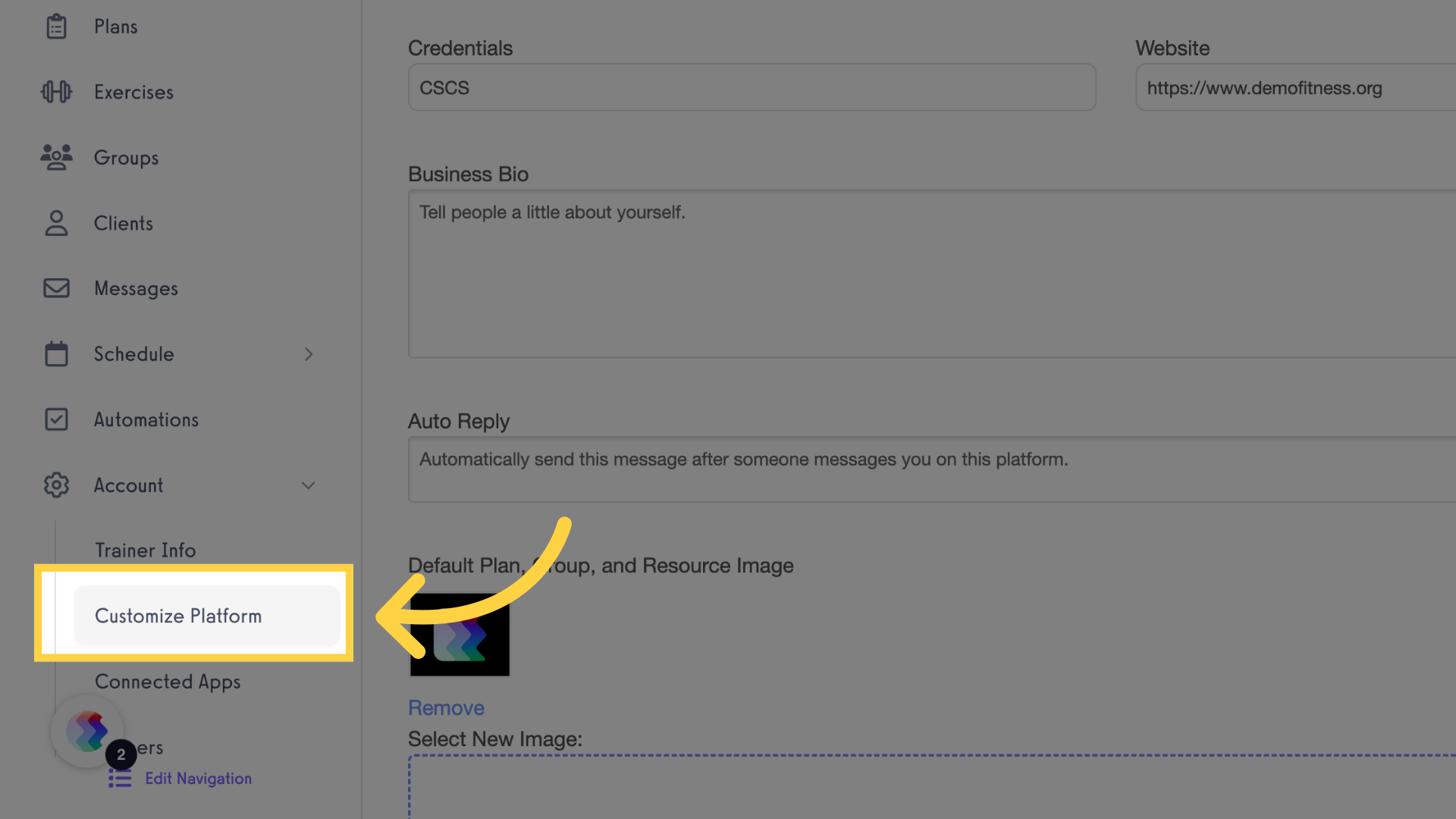 Click 'Customize Platform'
