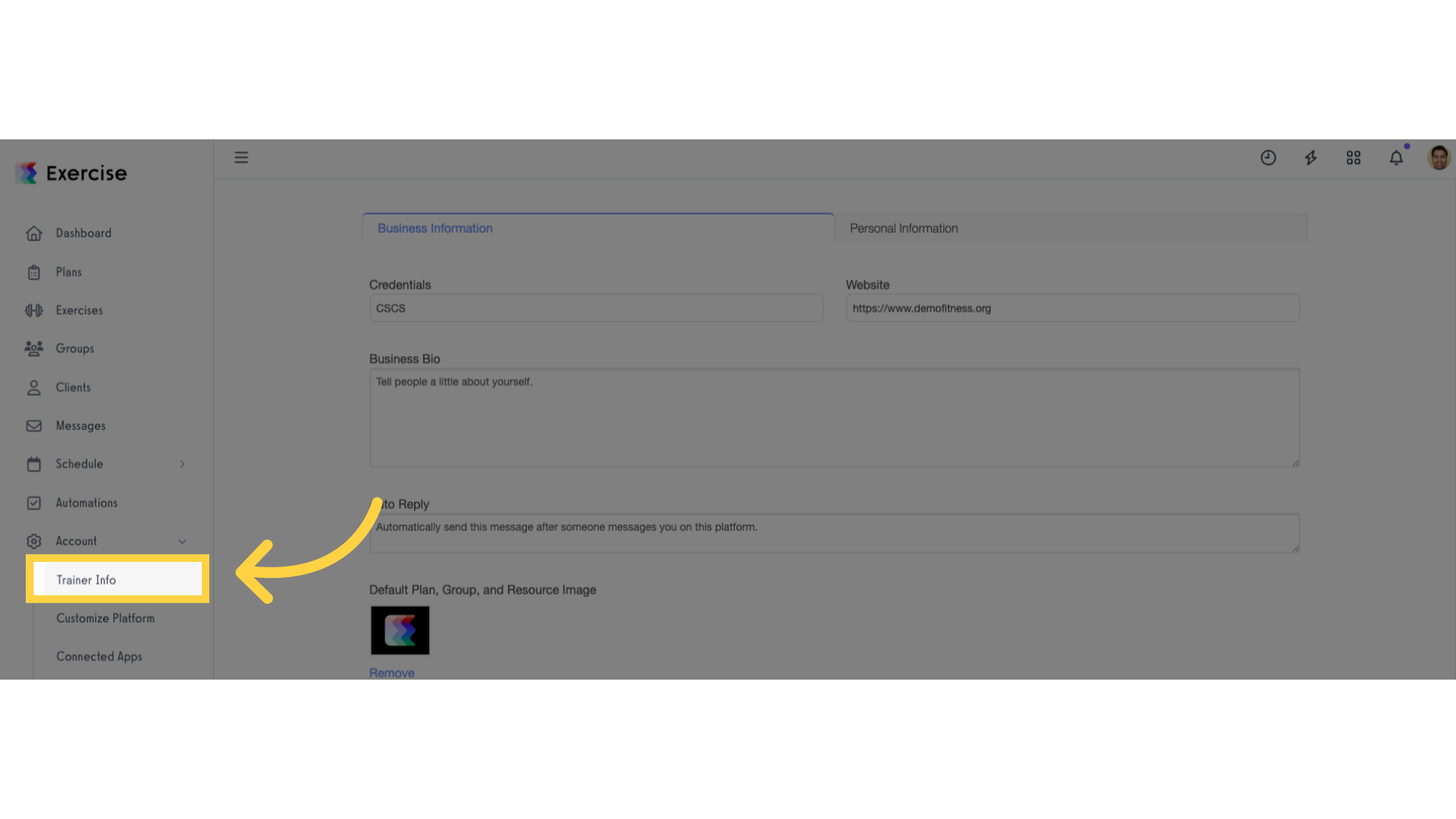 Click 'Trainer Info'.