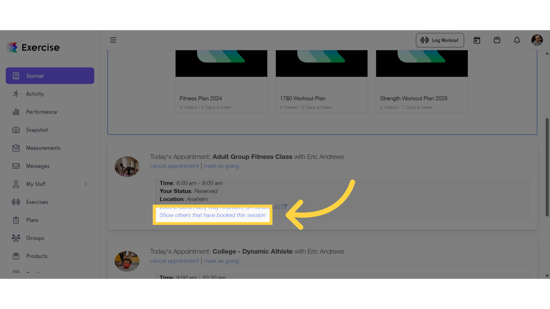 Click 'Show others that have booked this session'