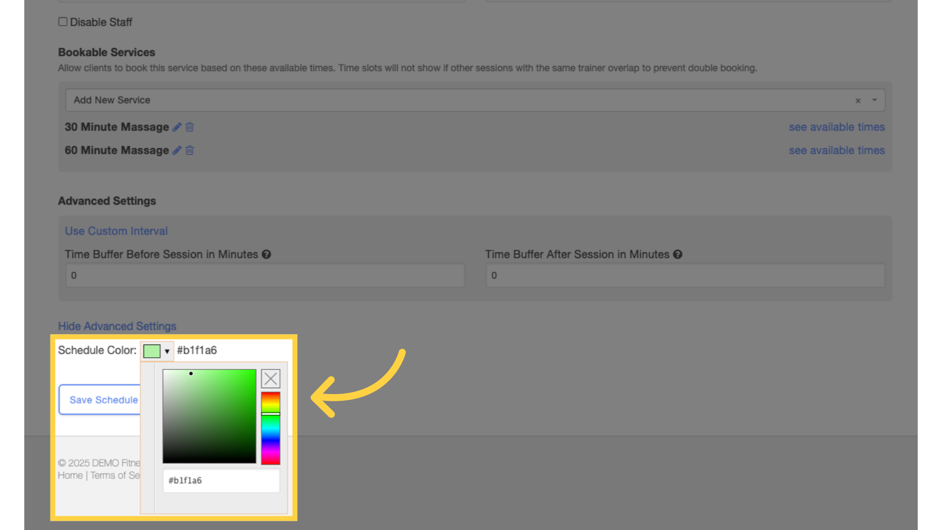 Select a color from the color picker.