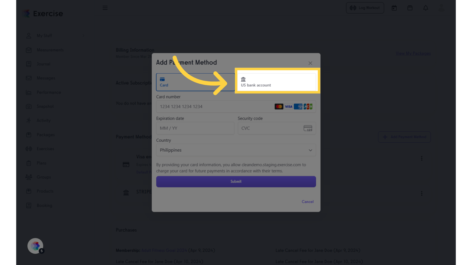 Click 'Bank Account' tab.