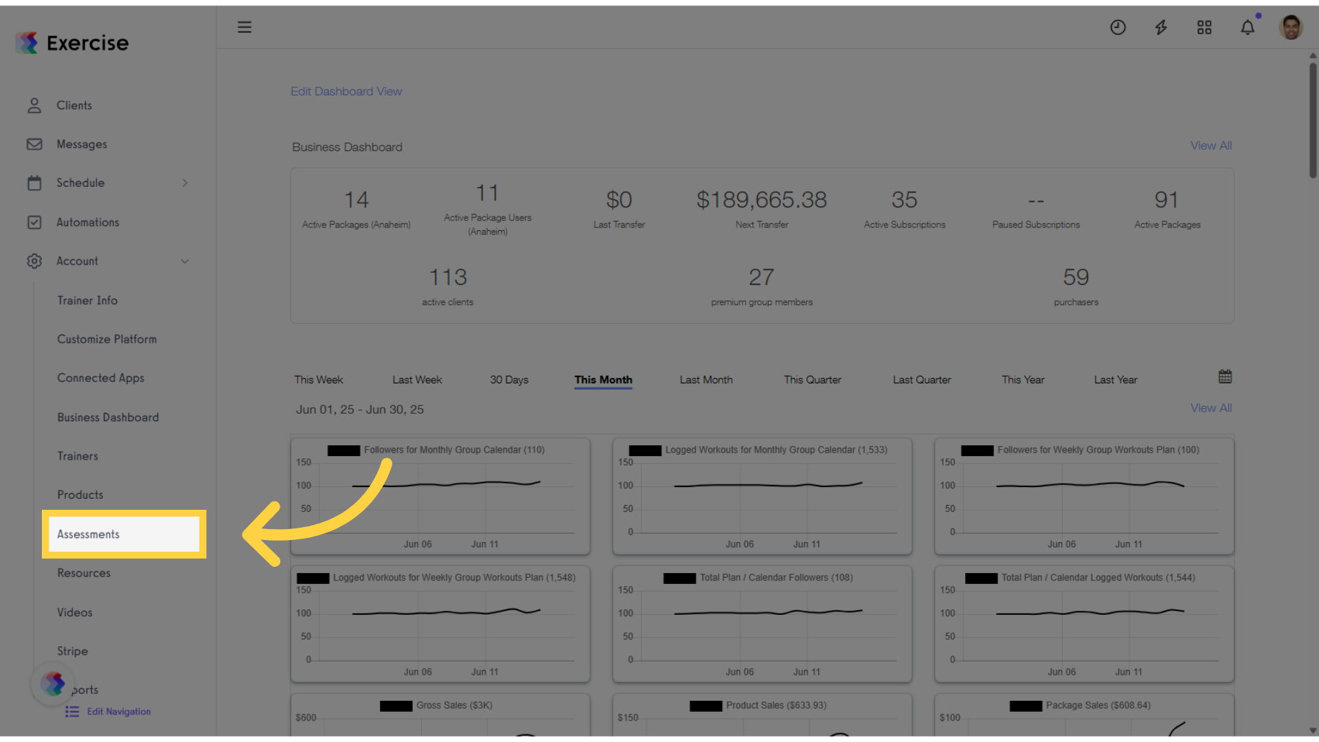 In the Account tab, click on the “Assessments” option in the left sidebar.