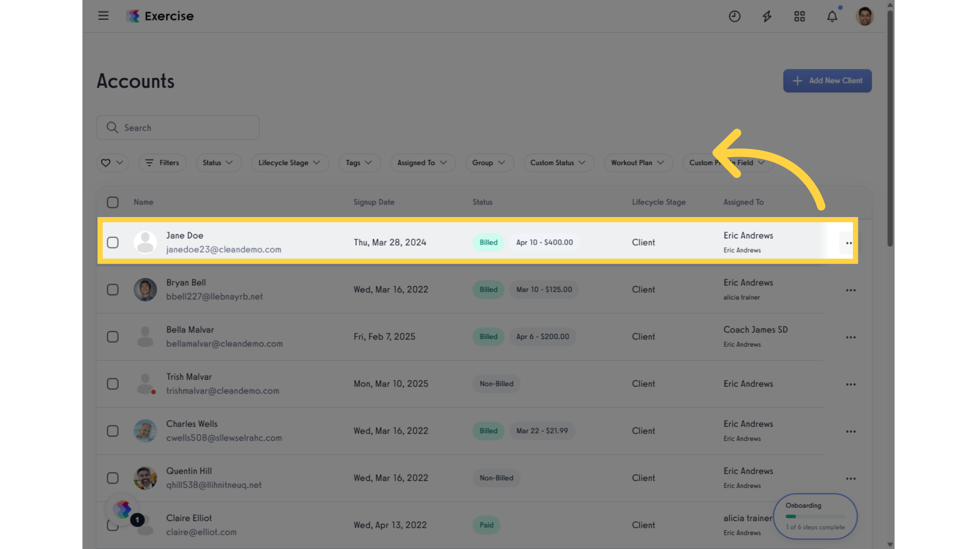 Select a client.