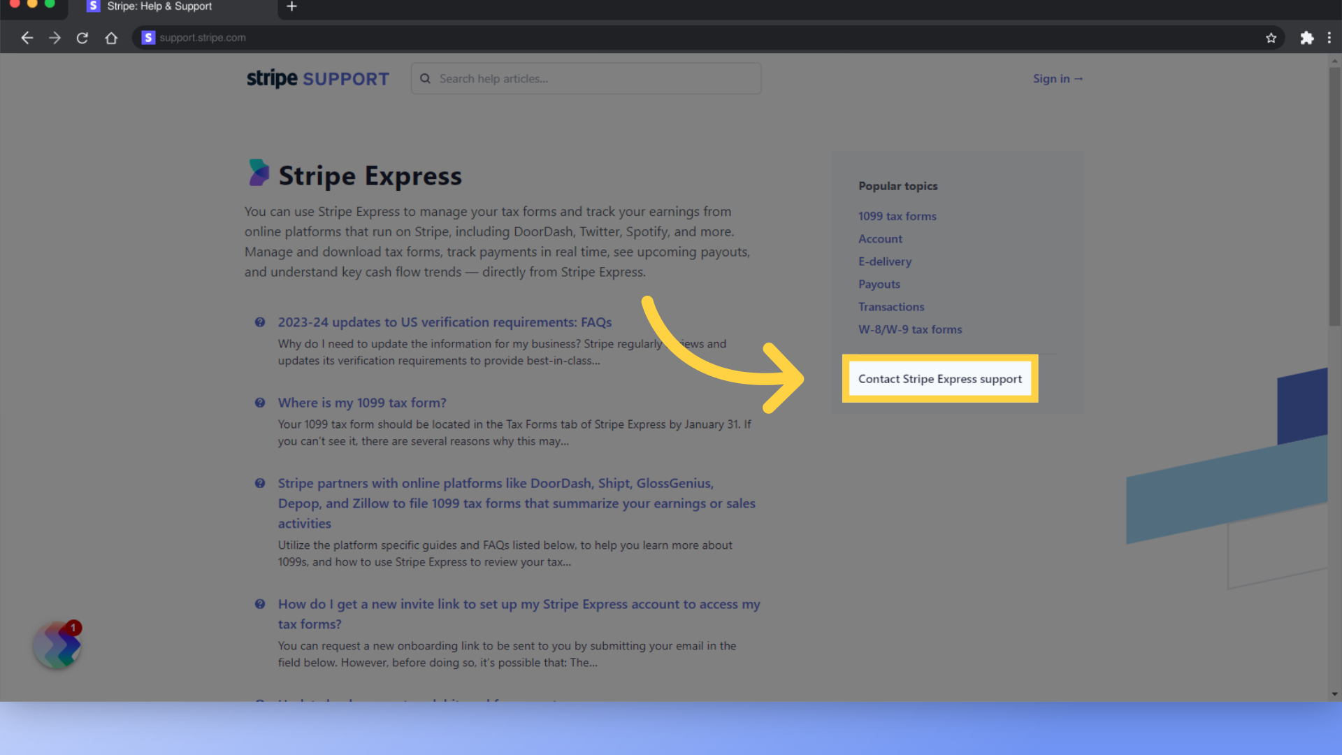 Click 'Contact Stripe Express support' and use our template to request an account update.