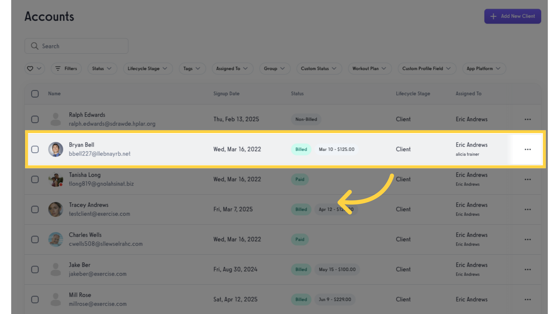 Select a client.