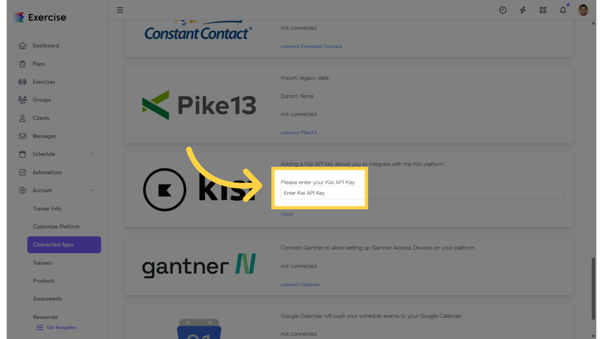 Enter your API key in the text box and click on the “Save” link.