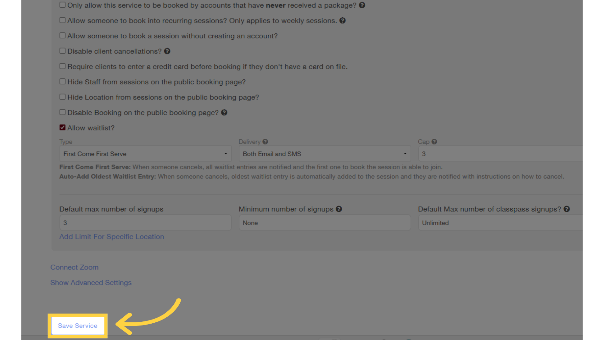Click 'Save Service' button.