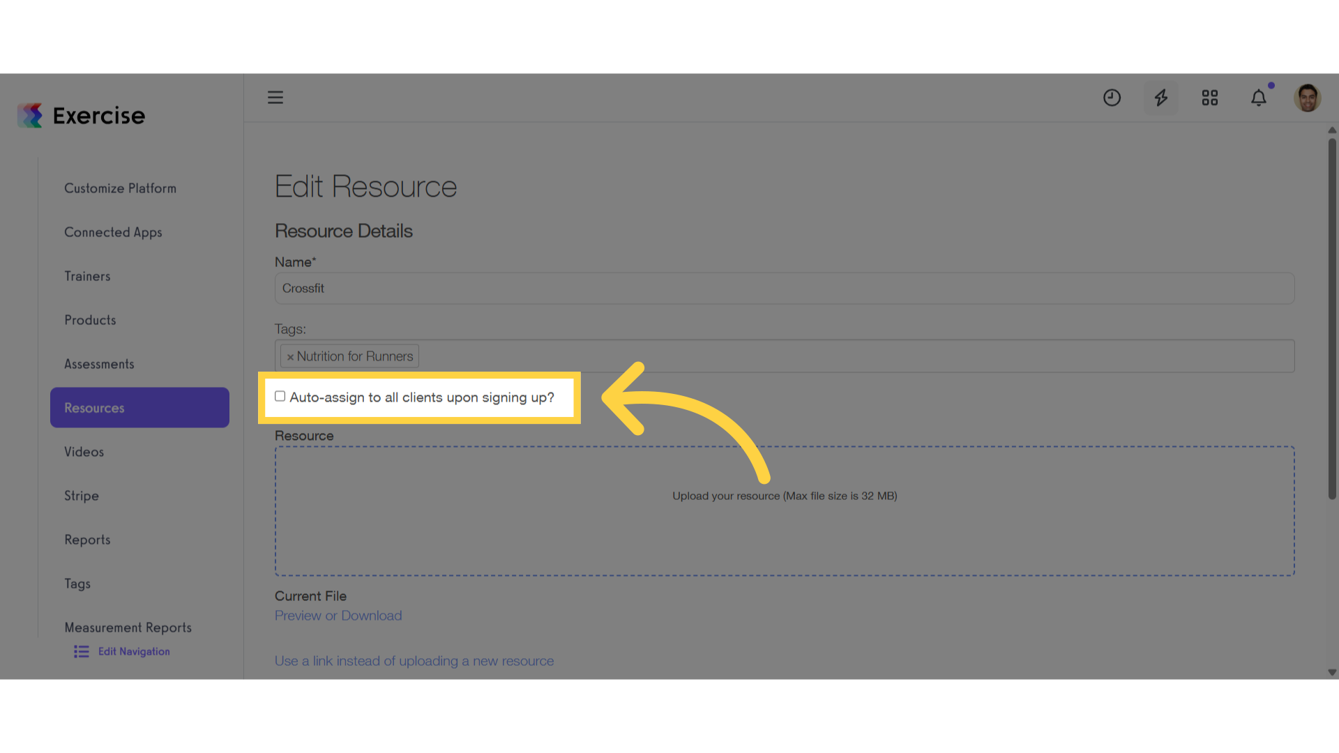 Check the box marked āAuto-assign to all clients upon signing up?ā