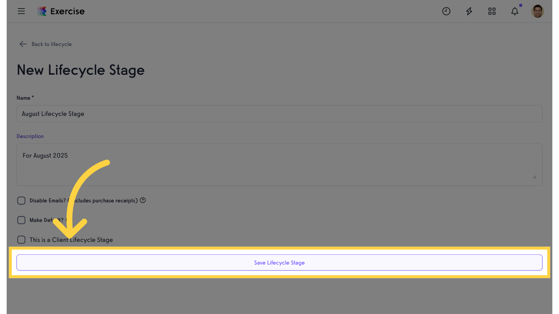 Save Lifecycle Stage