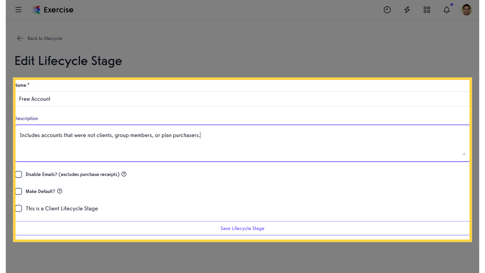 Update Lifecycle Stage