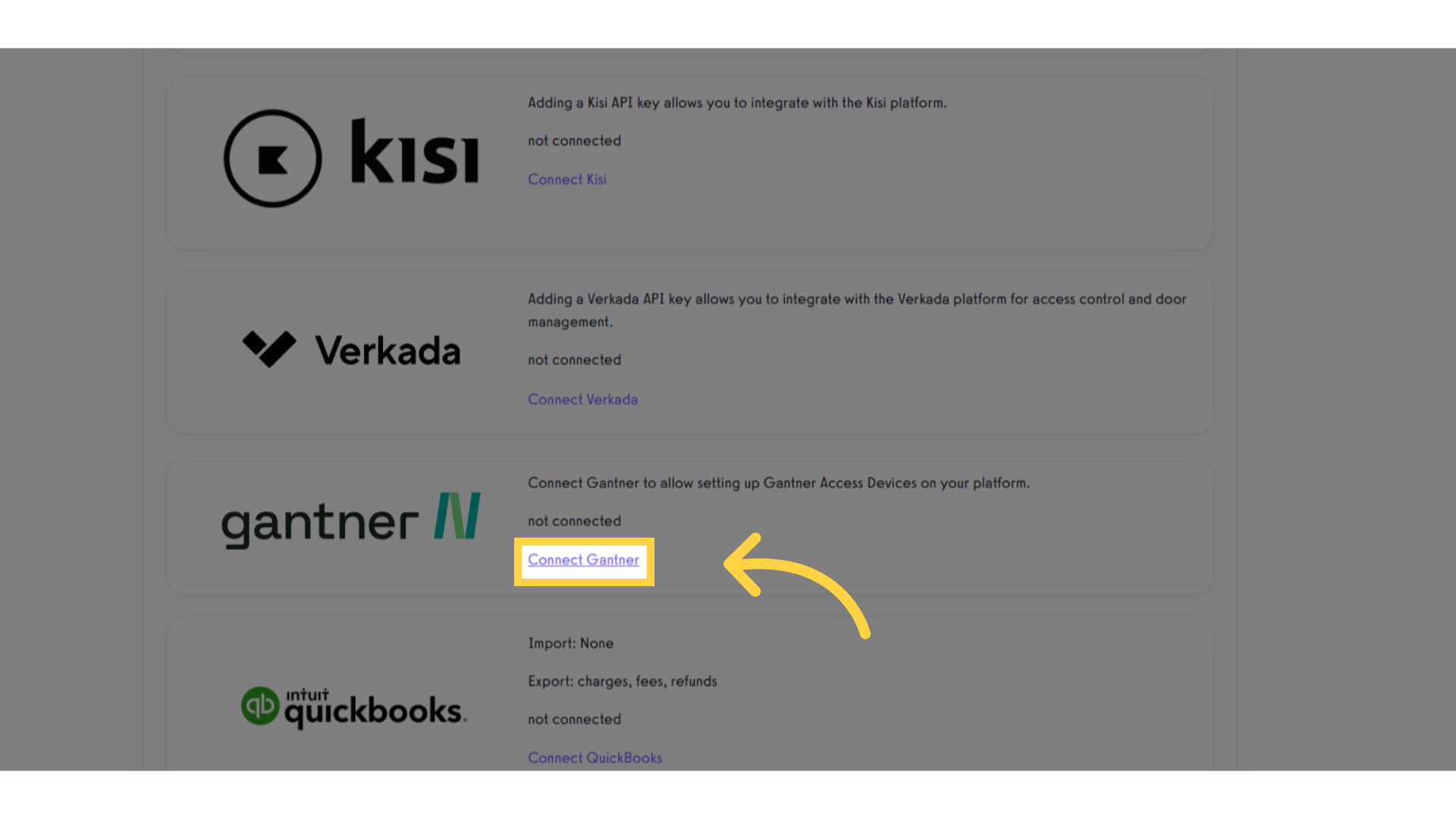 Click the 'Connect Gantner' link.