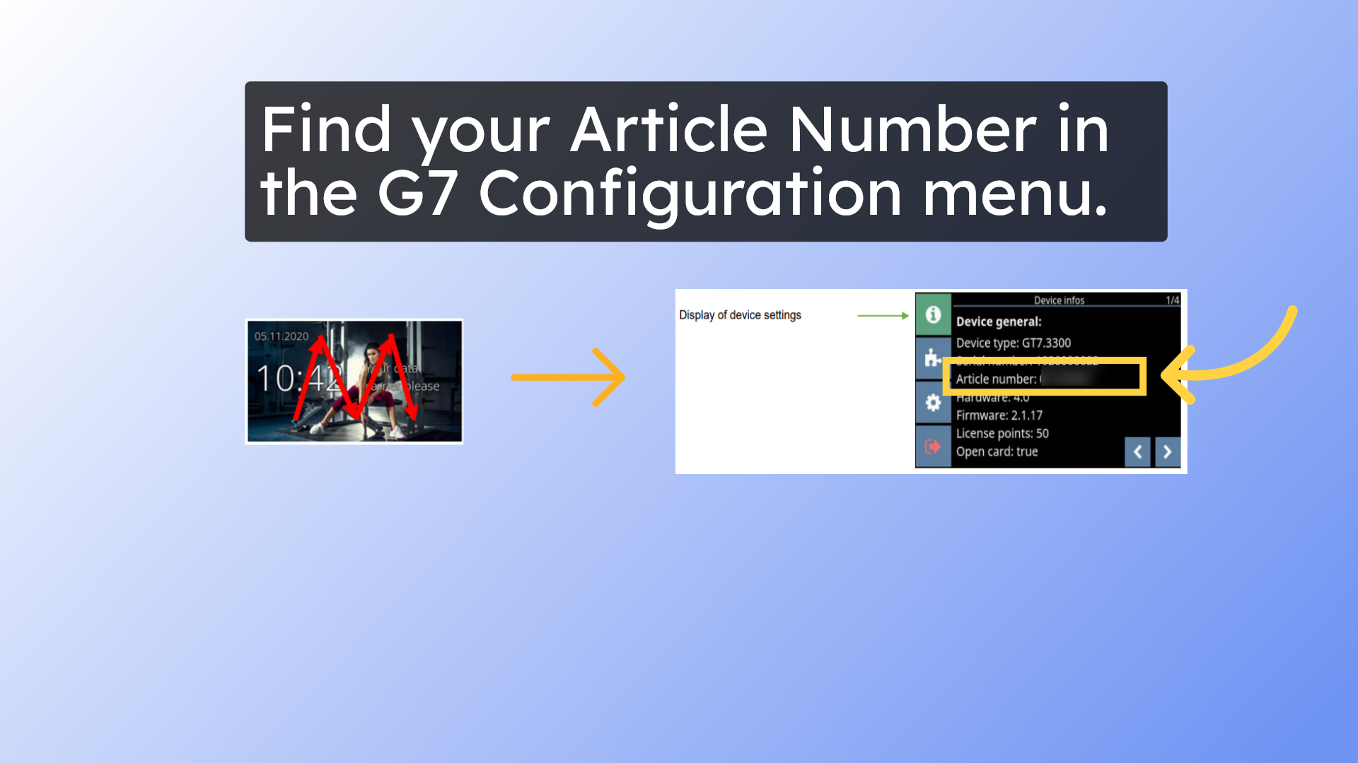 Find your Article Number in the G7 Configuration menu.