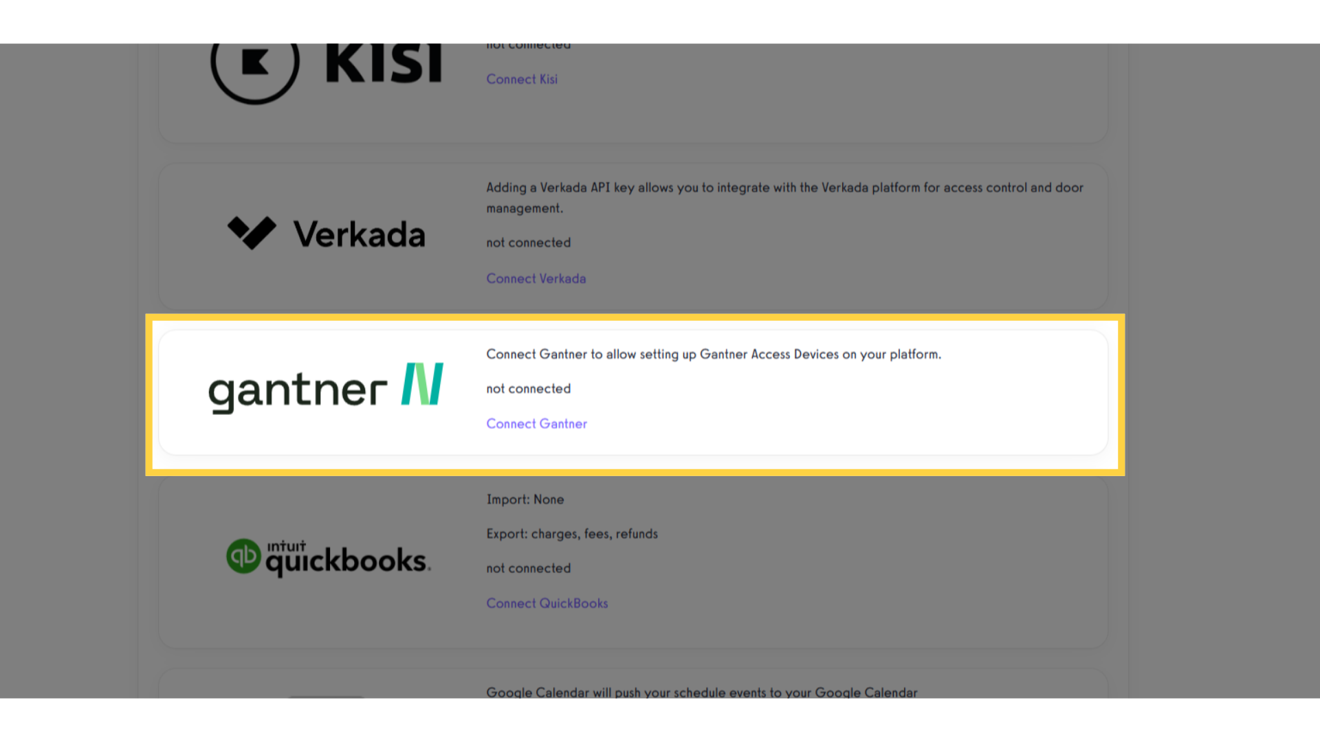 Find gantner on the list of Connected Apps.