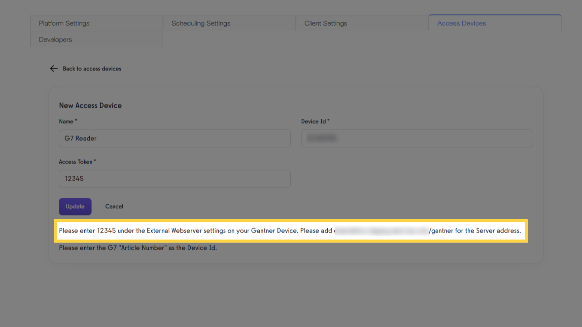 Note your Access Token and Server address link.