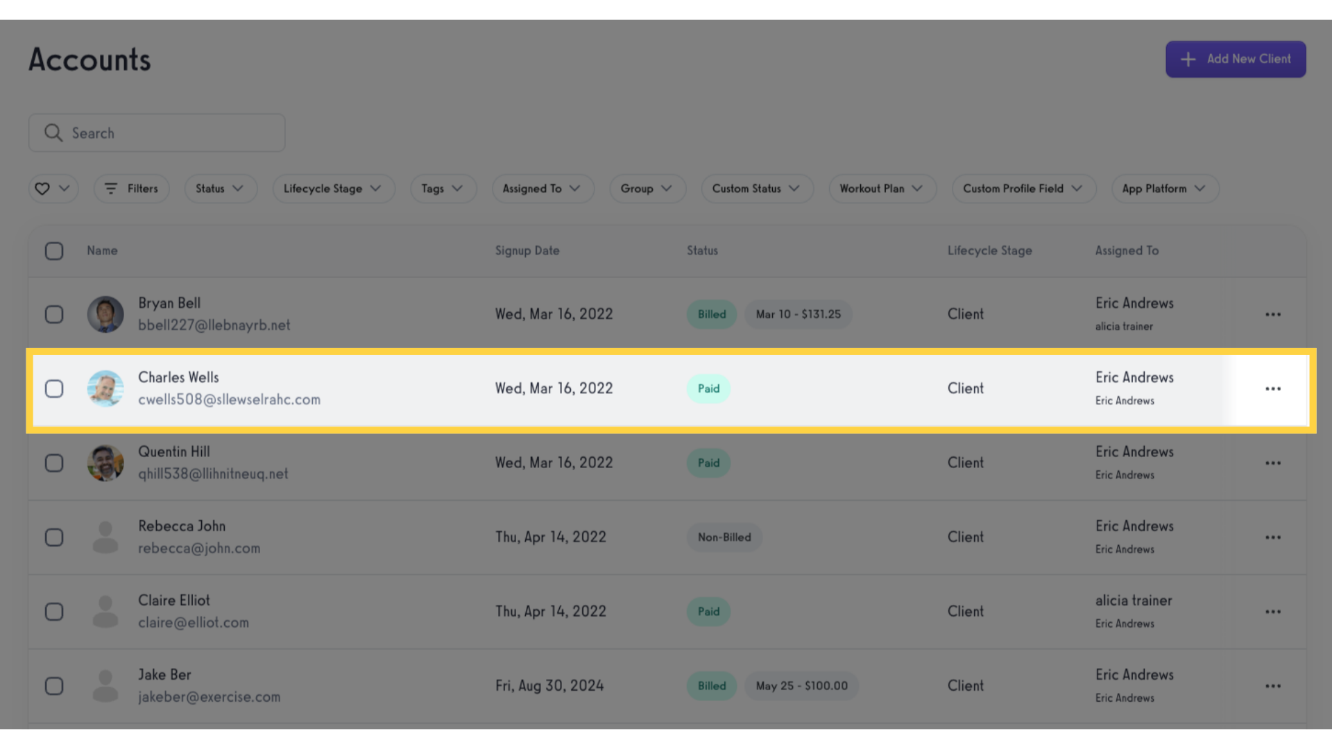 Select and click a client.