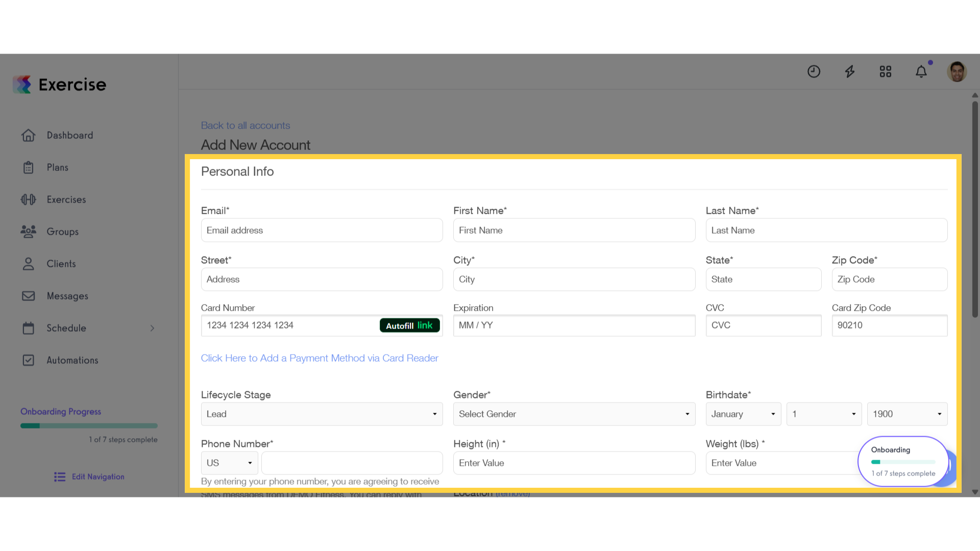 Enter client’s personal information.