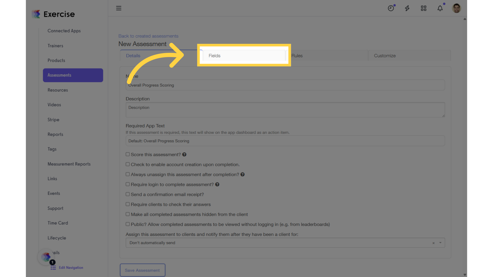 Click 'Fields' tab.