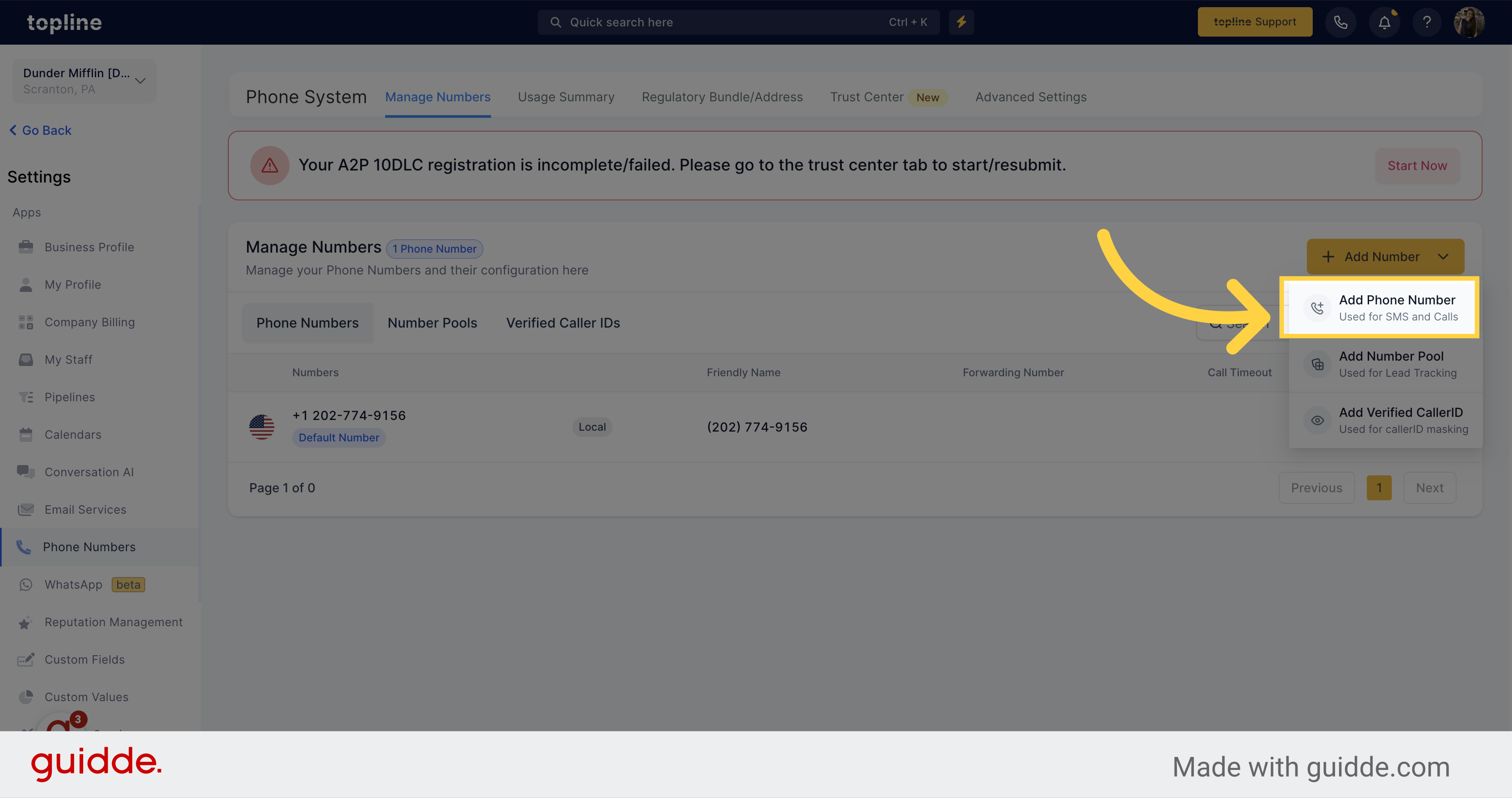 Select 'Add Phone Number'