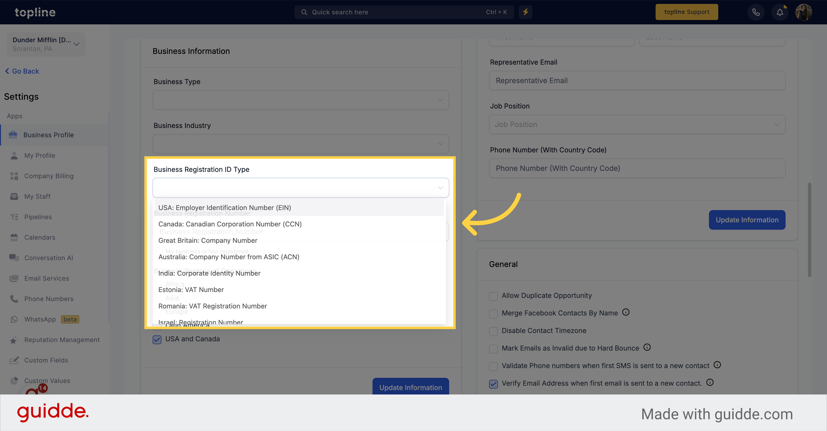 Select 'Business Registration ID Type'