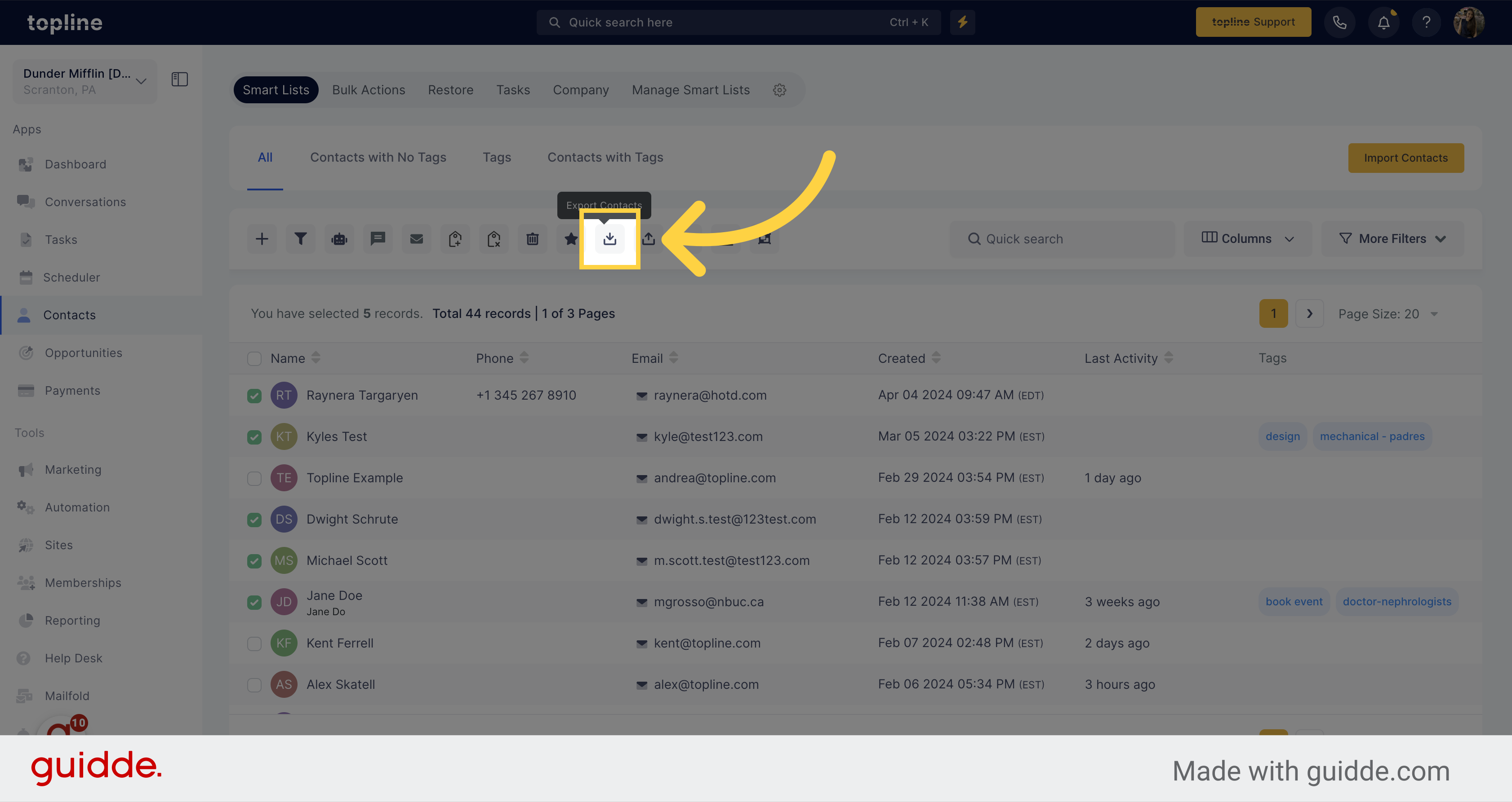 Click Export Contacts