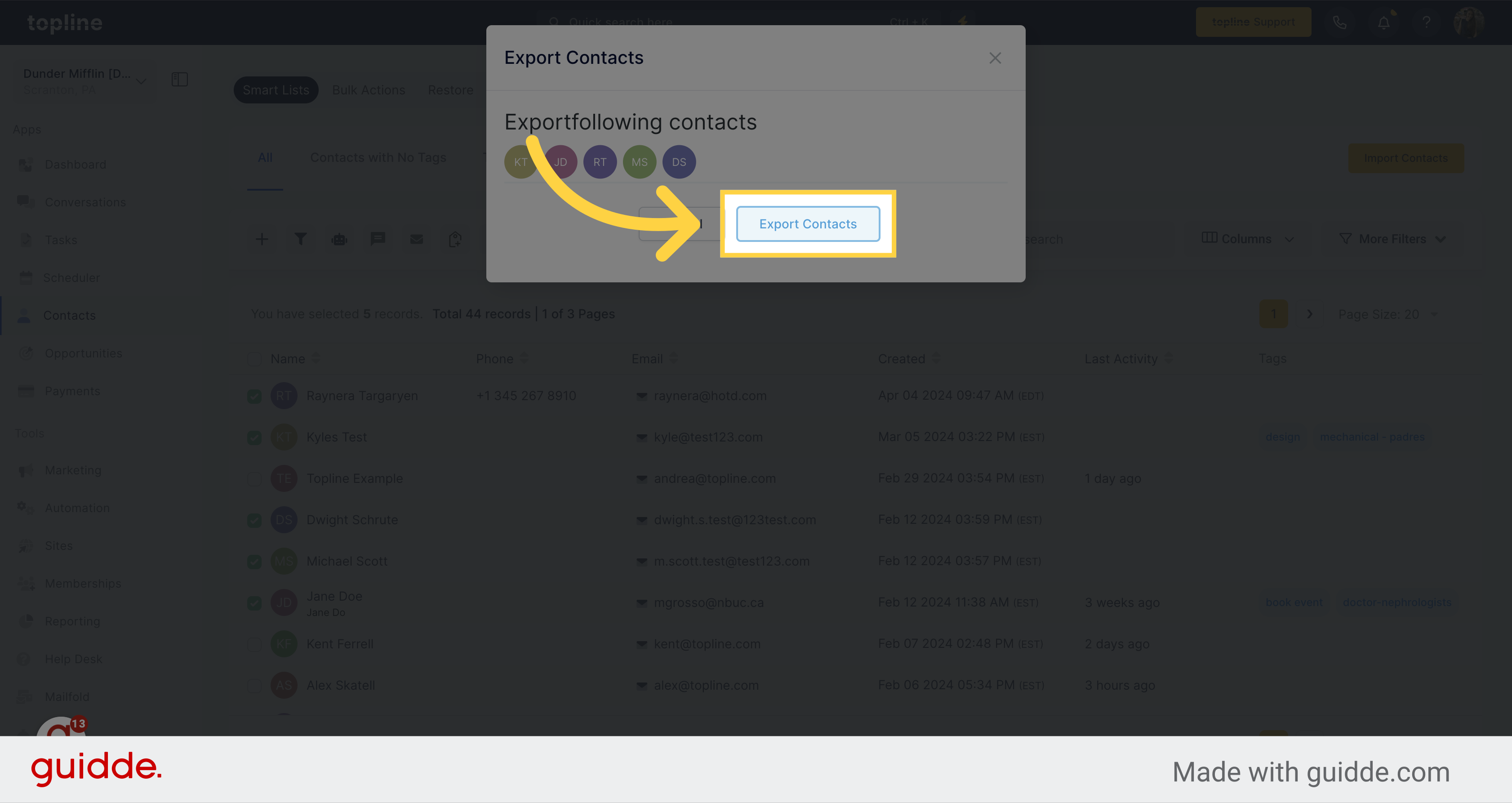 Click 'Export Contacts'