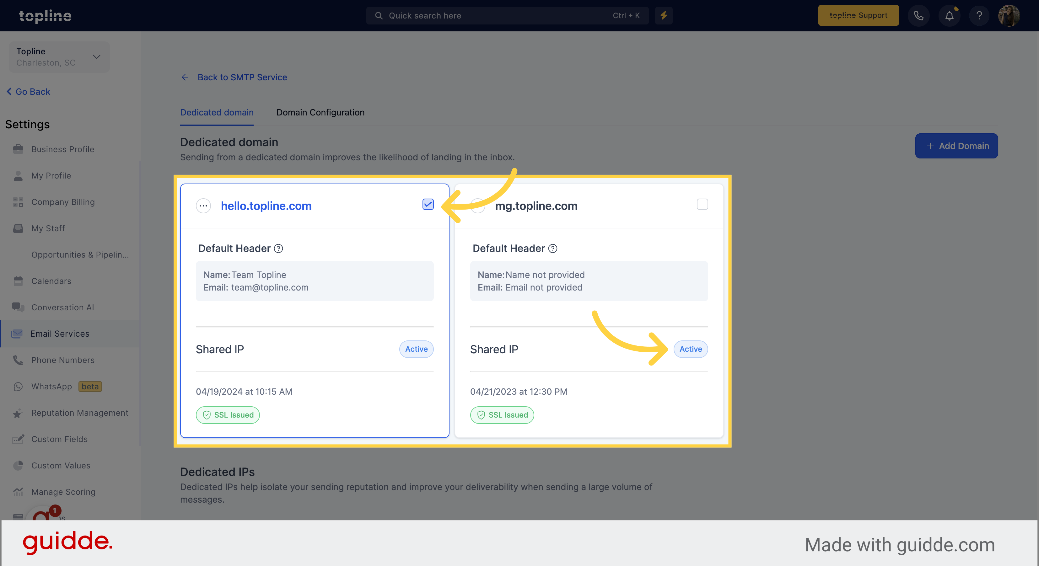 How to set a dedicated domain as active/default?