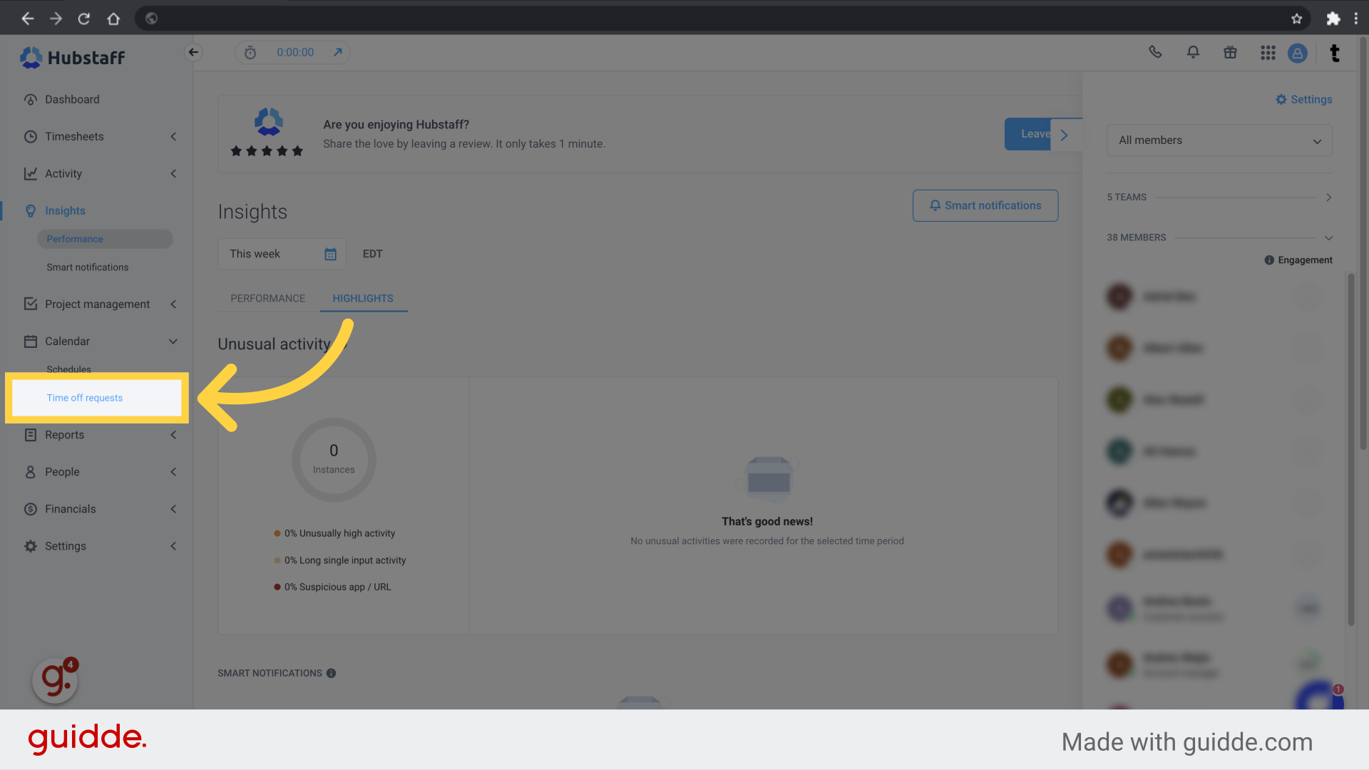 Click 'Time off requests'
