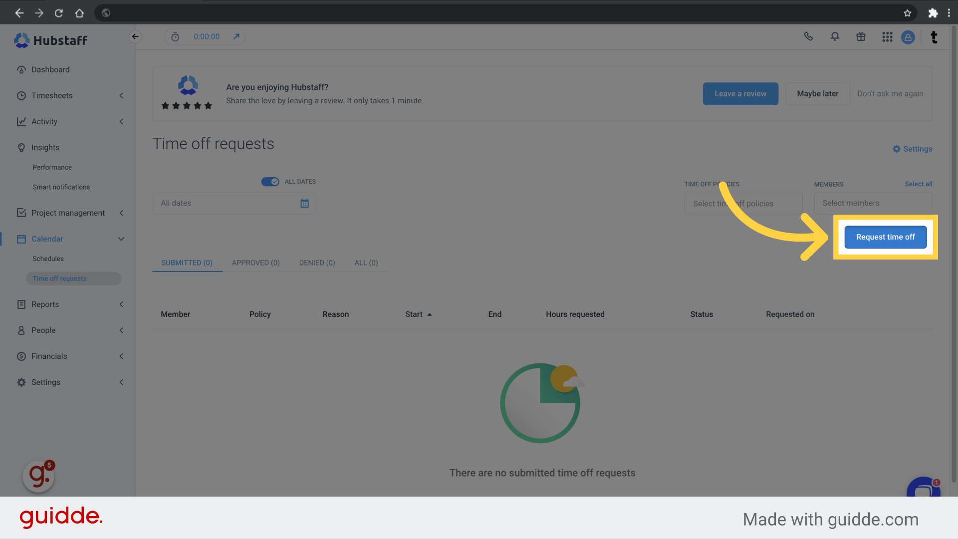 Click 'Request time off'