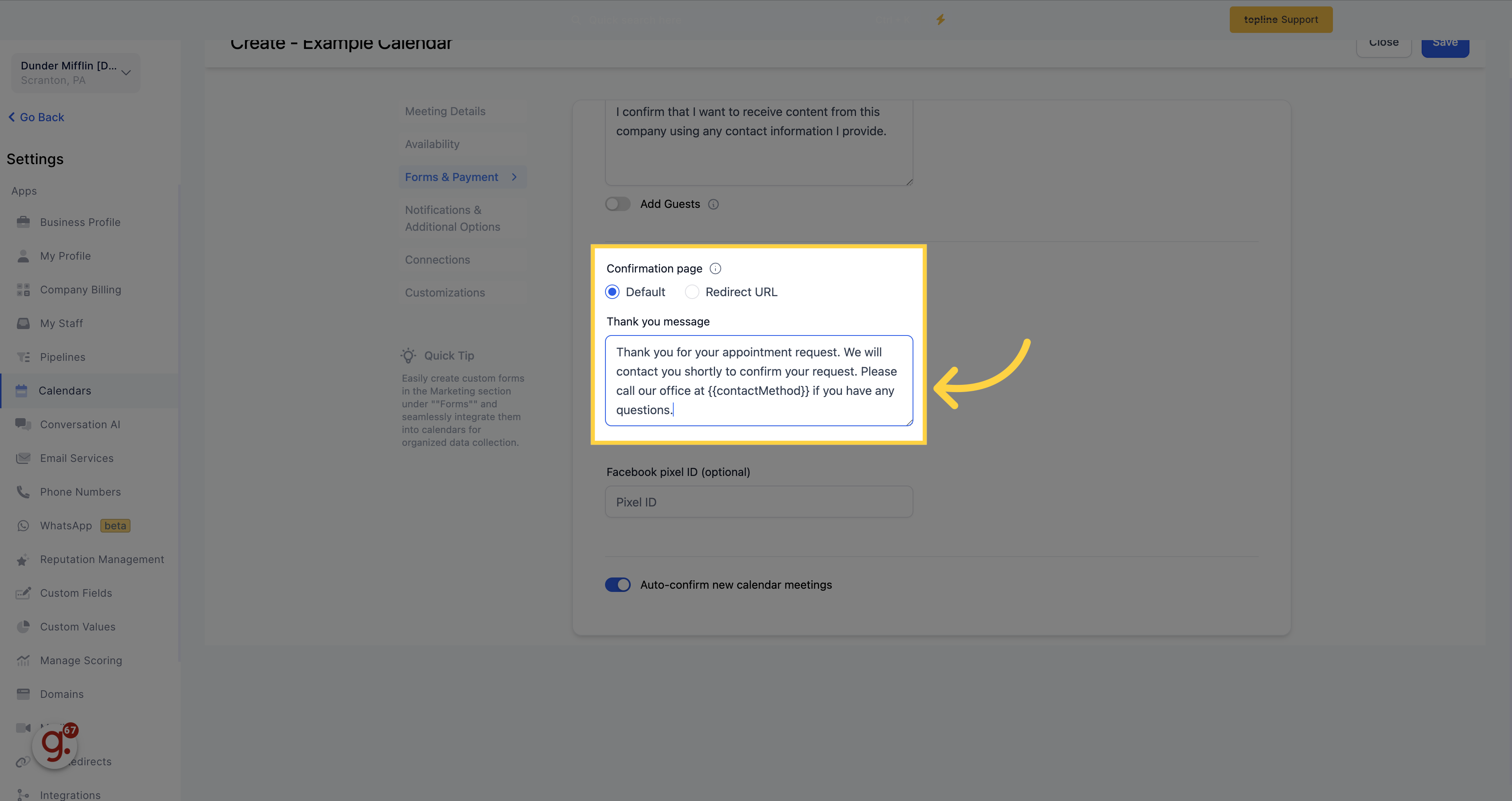 Confirmation Page