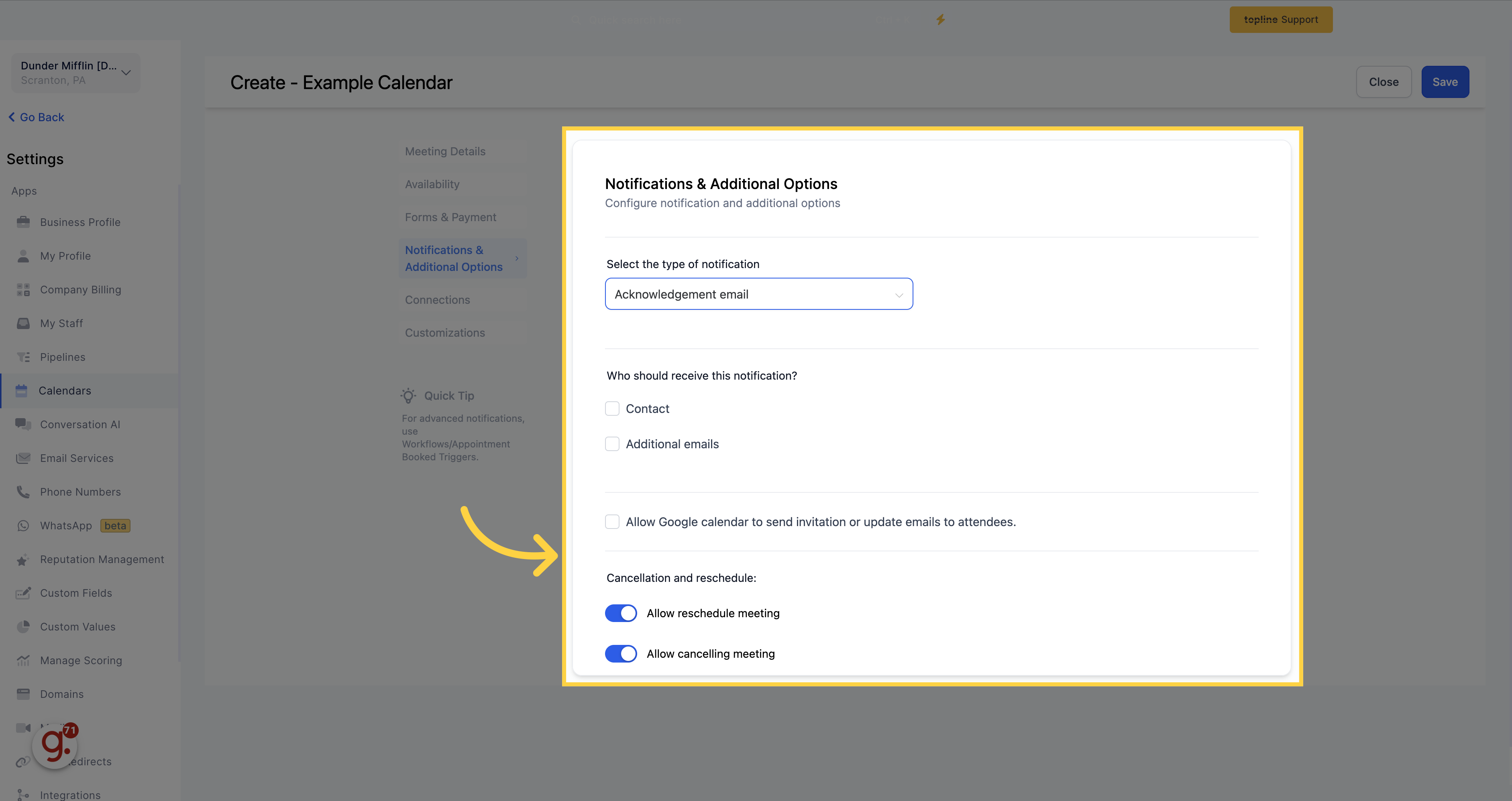 Notifications & Additional Options