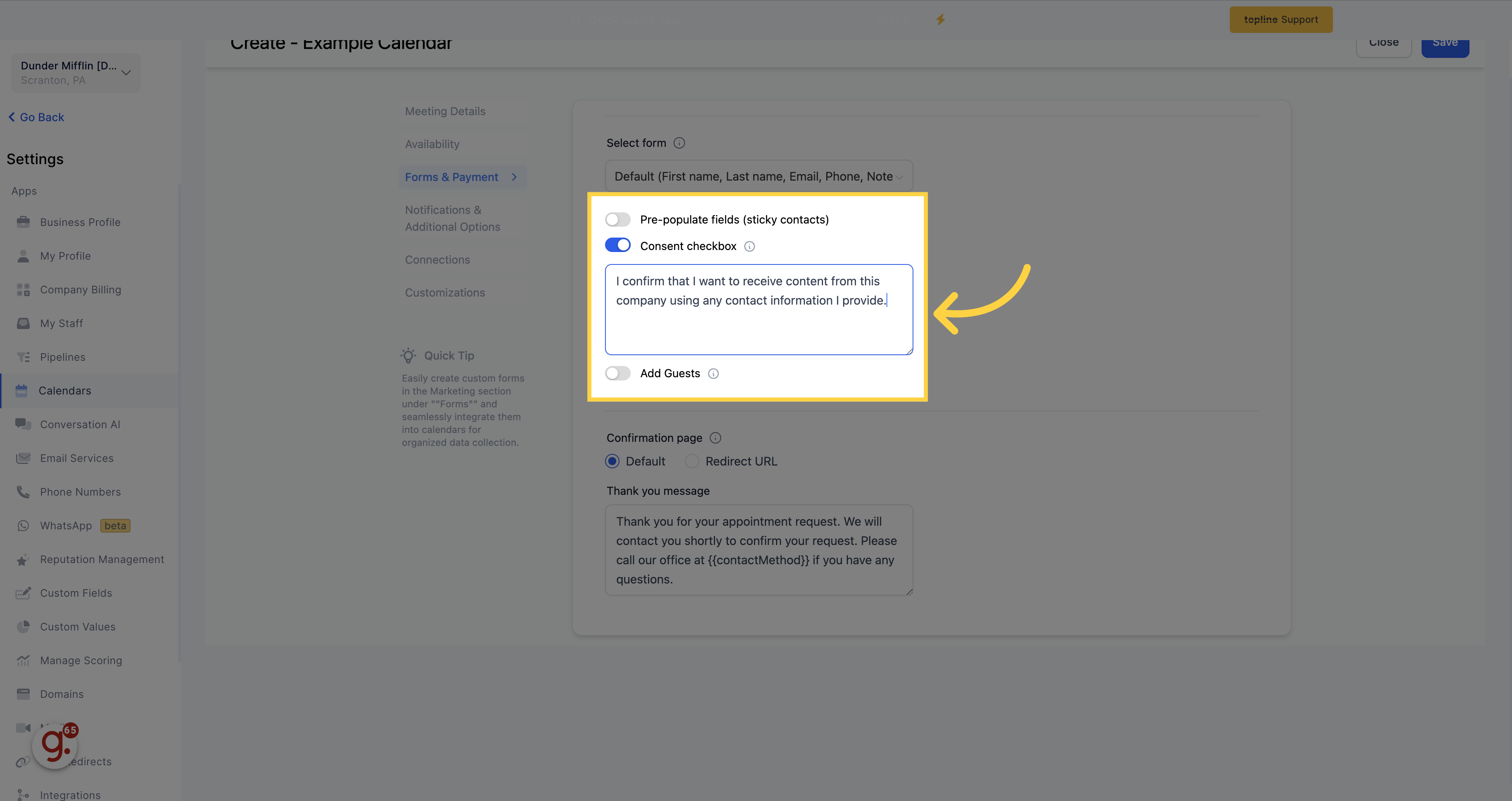 Content Checkbox
