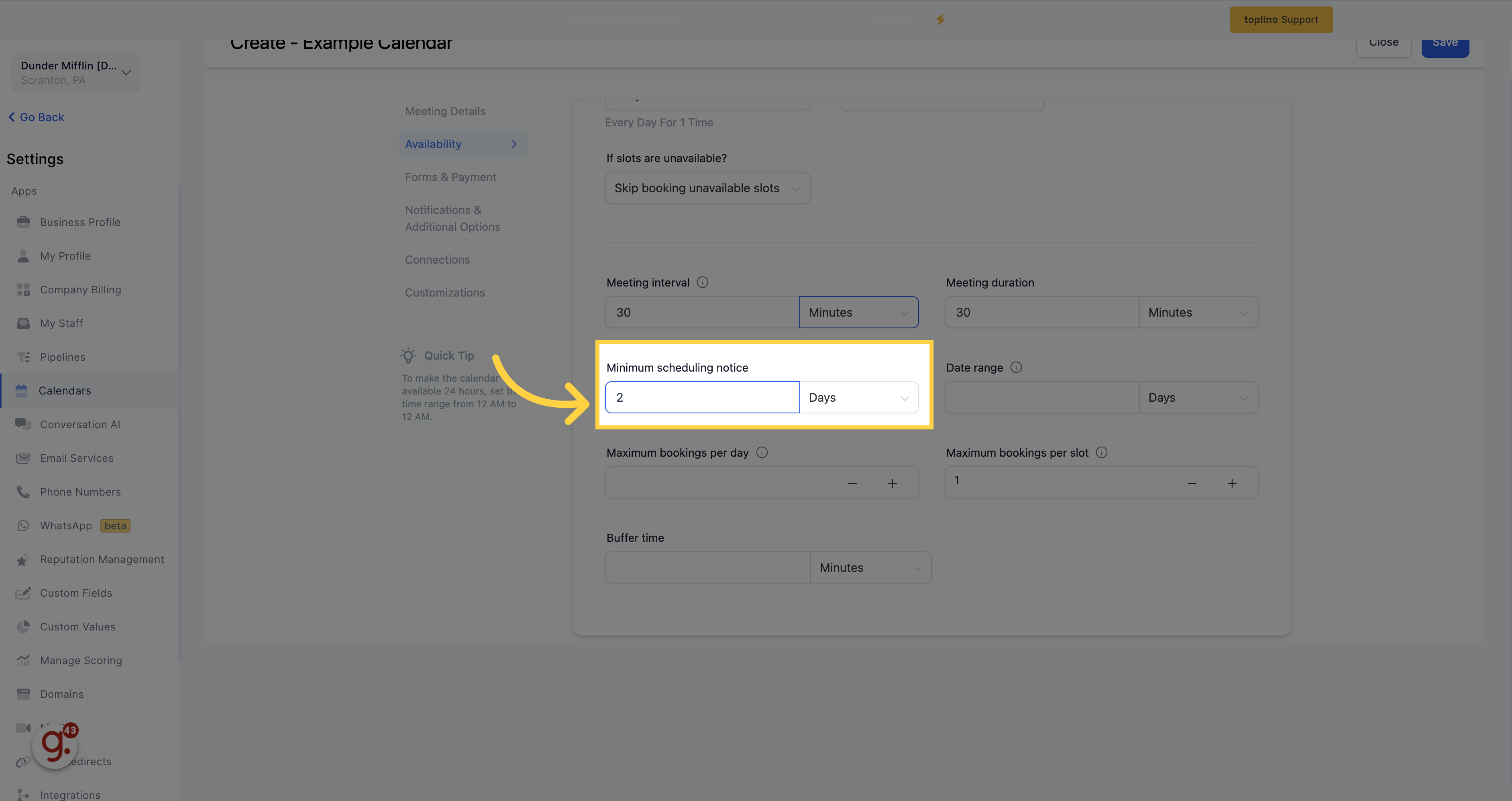 Minimum Scheduling Notice