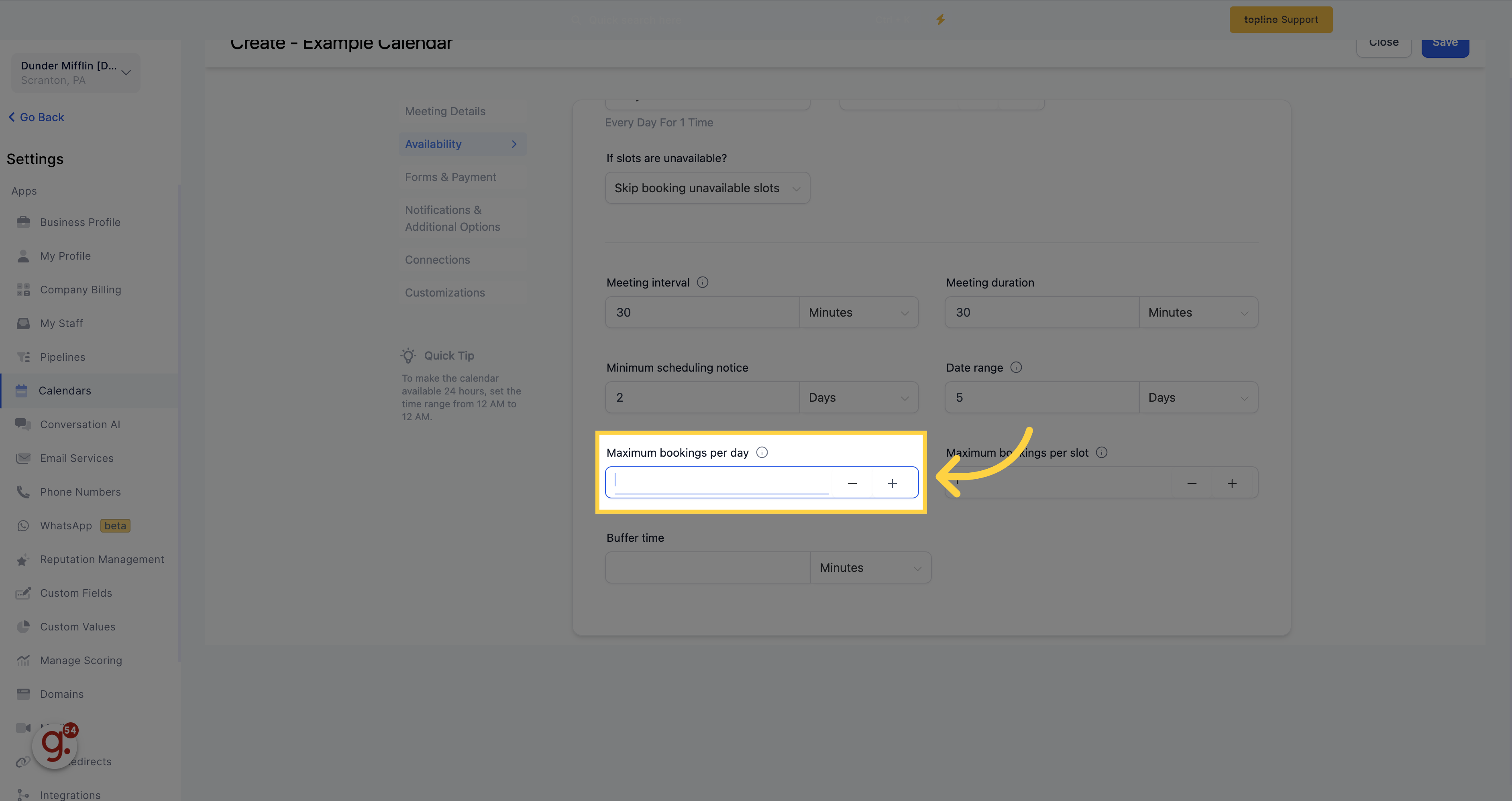 Maximum Booking per Day
