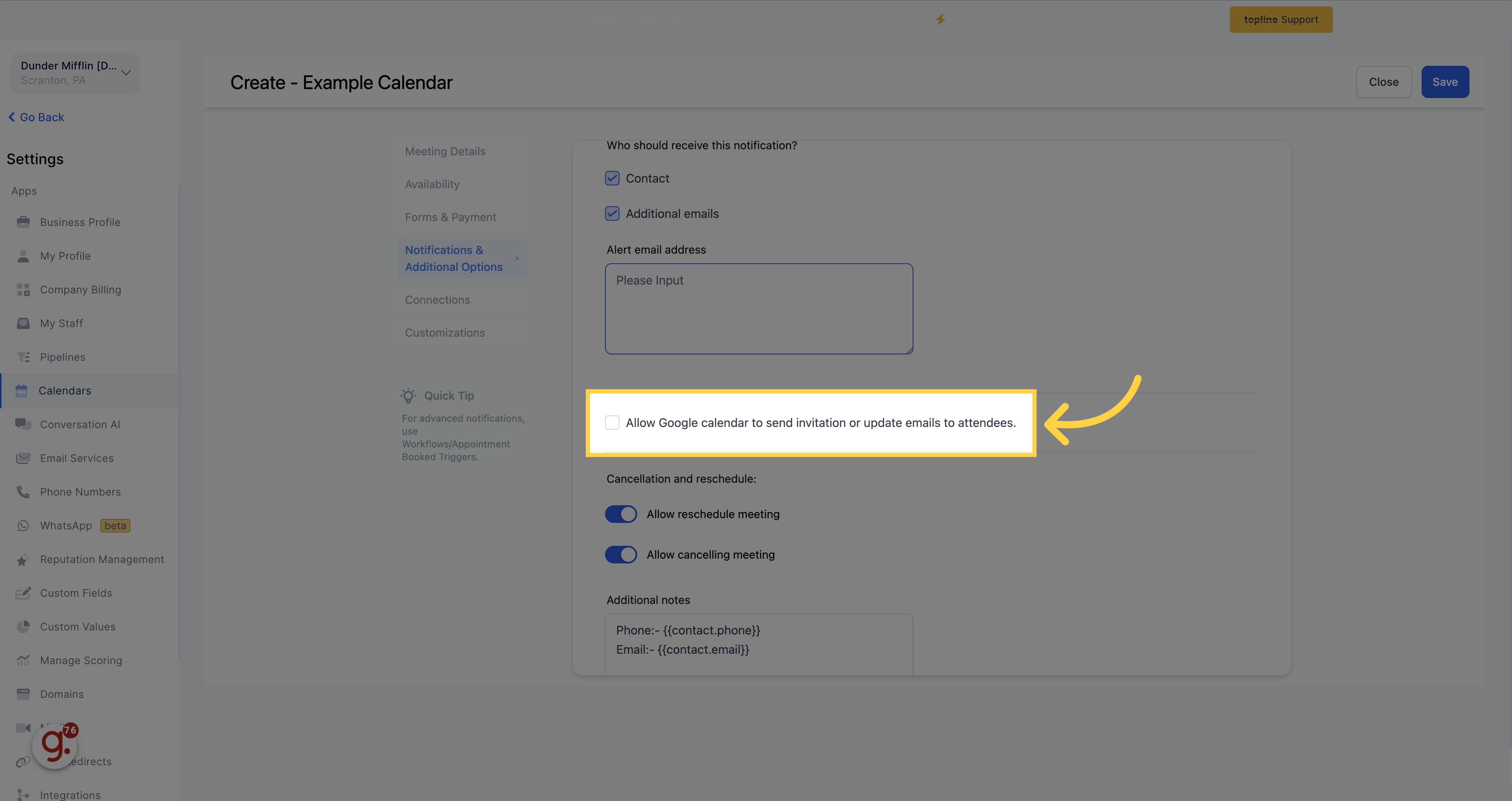 Allow Google to Send Invitations or Updates