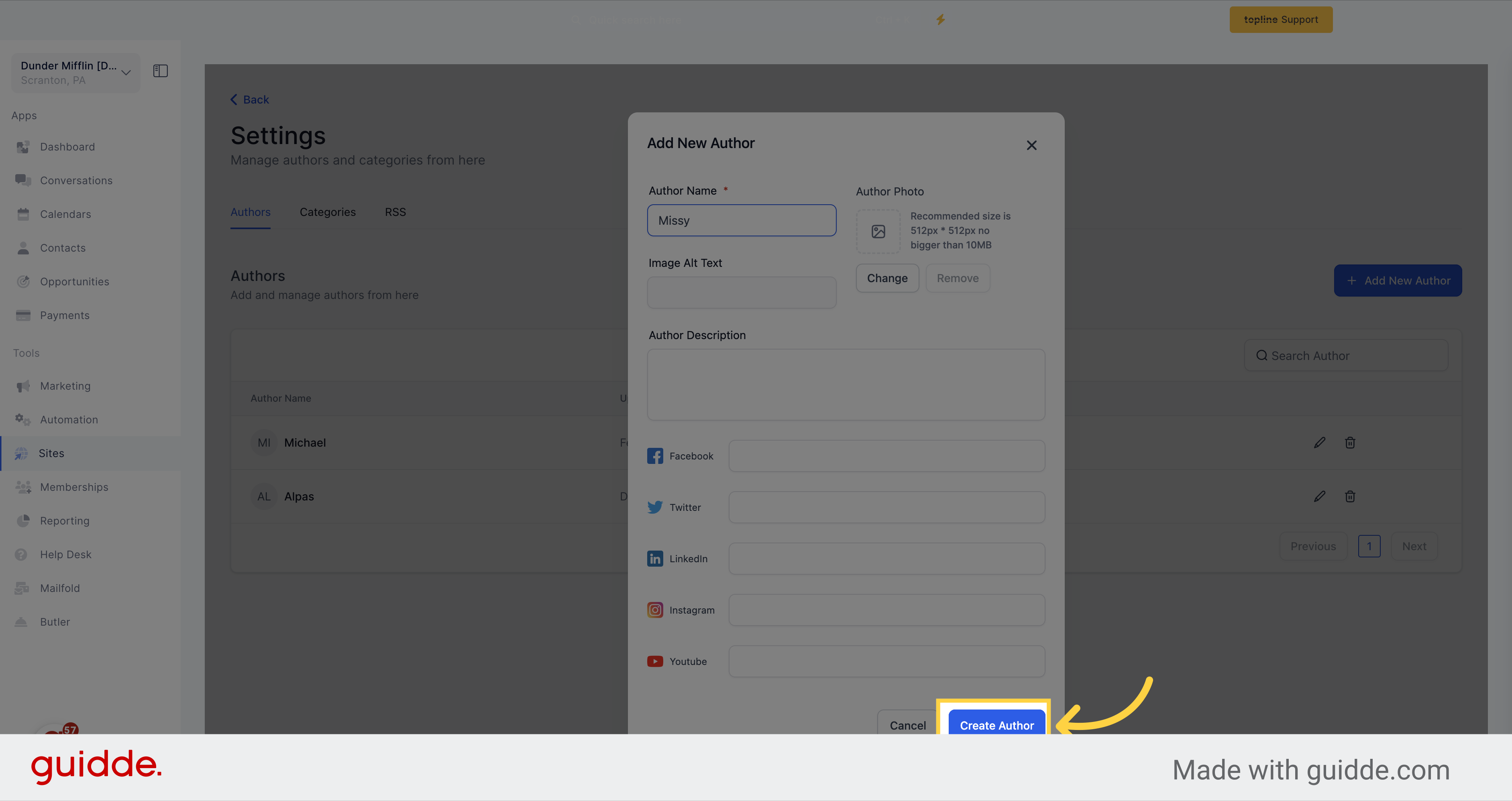 Click 'Create Author'