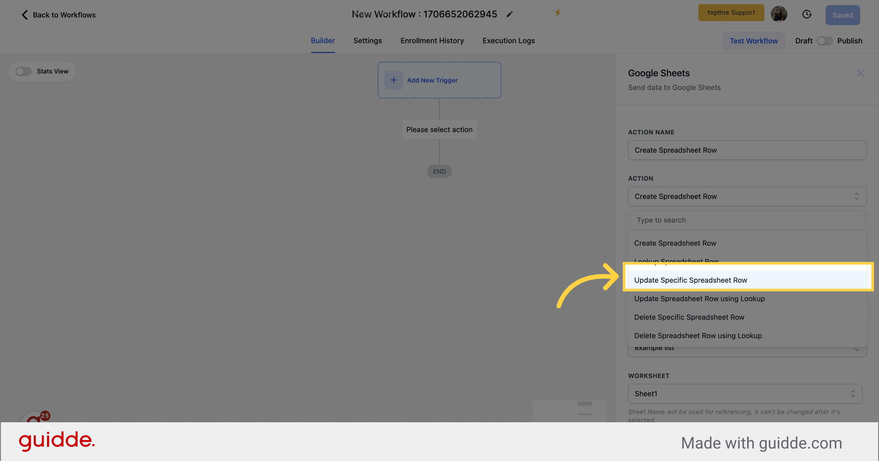 Select 'Update Specific Spreadsheet Row'